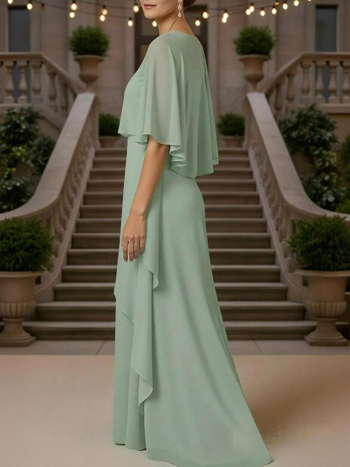 Mermaid Chiffon Half Sleeves Mother of the Bride Dresses