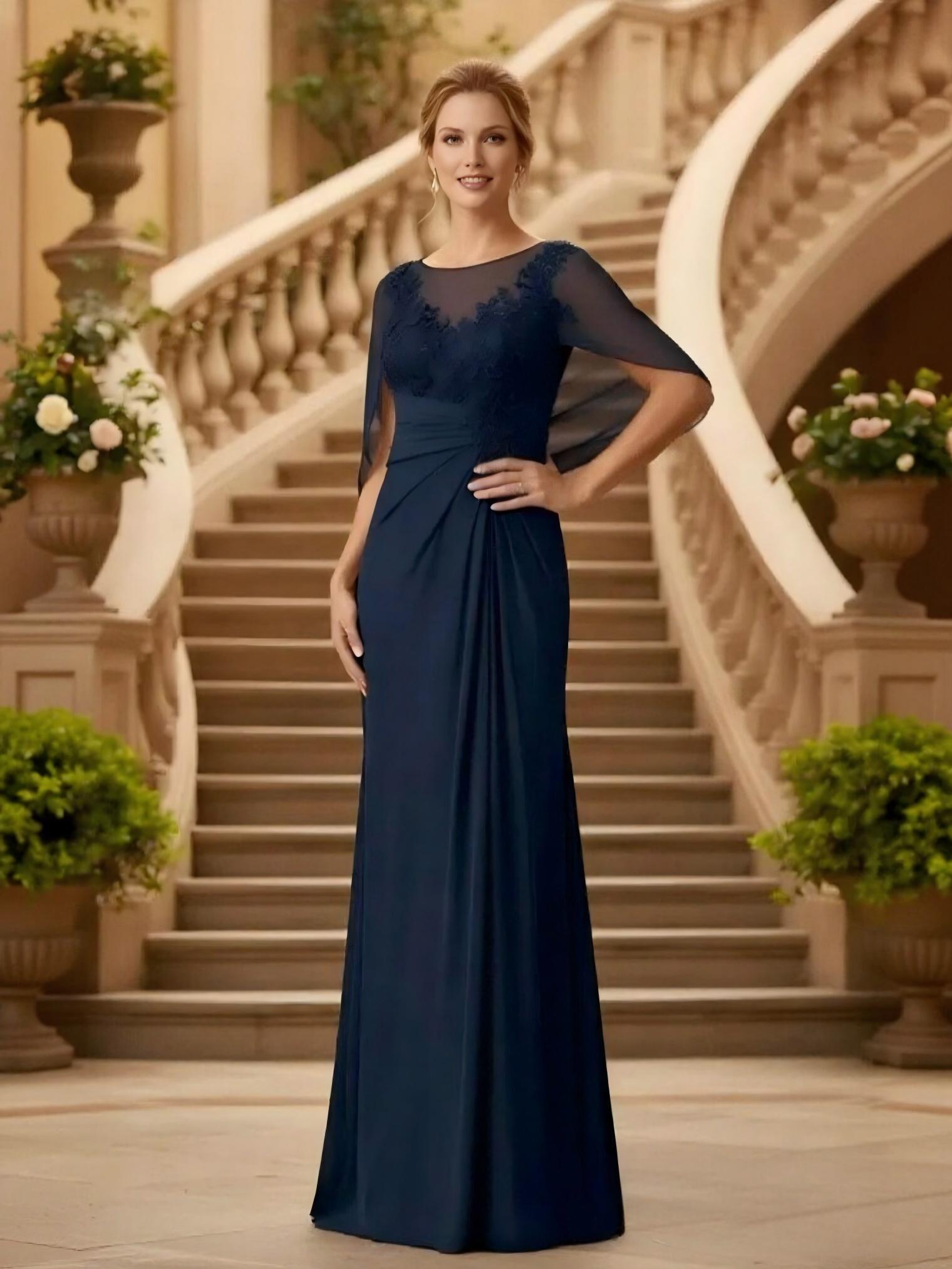 Mermaid Chiffon Half Sleeves Mother of the Bride Dresses