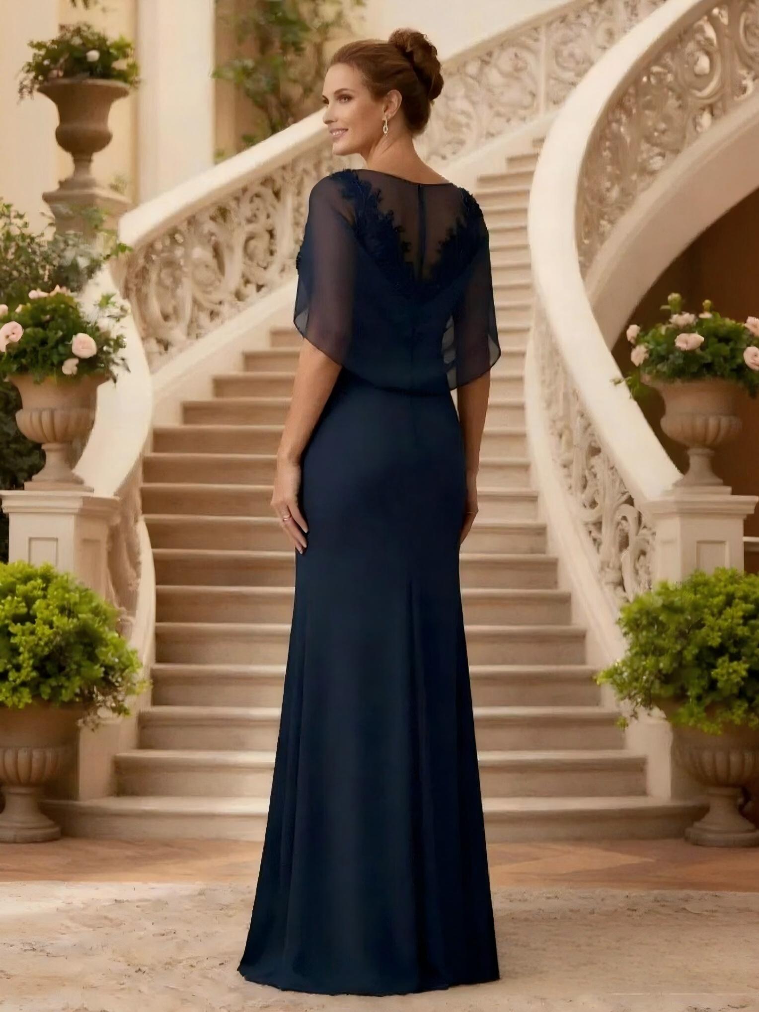 Mermaid Chiffon Half Sleeves Mother of the Bride Dresses