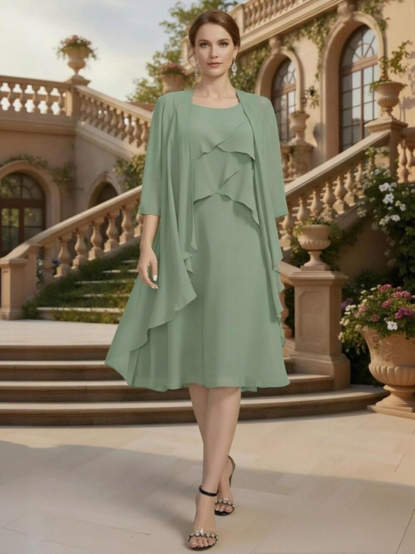 A Line Chiffon Sleeveless Scoop Neck Mother of the Bride Dresses