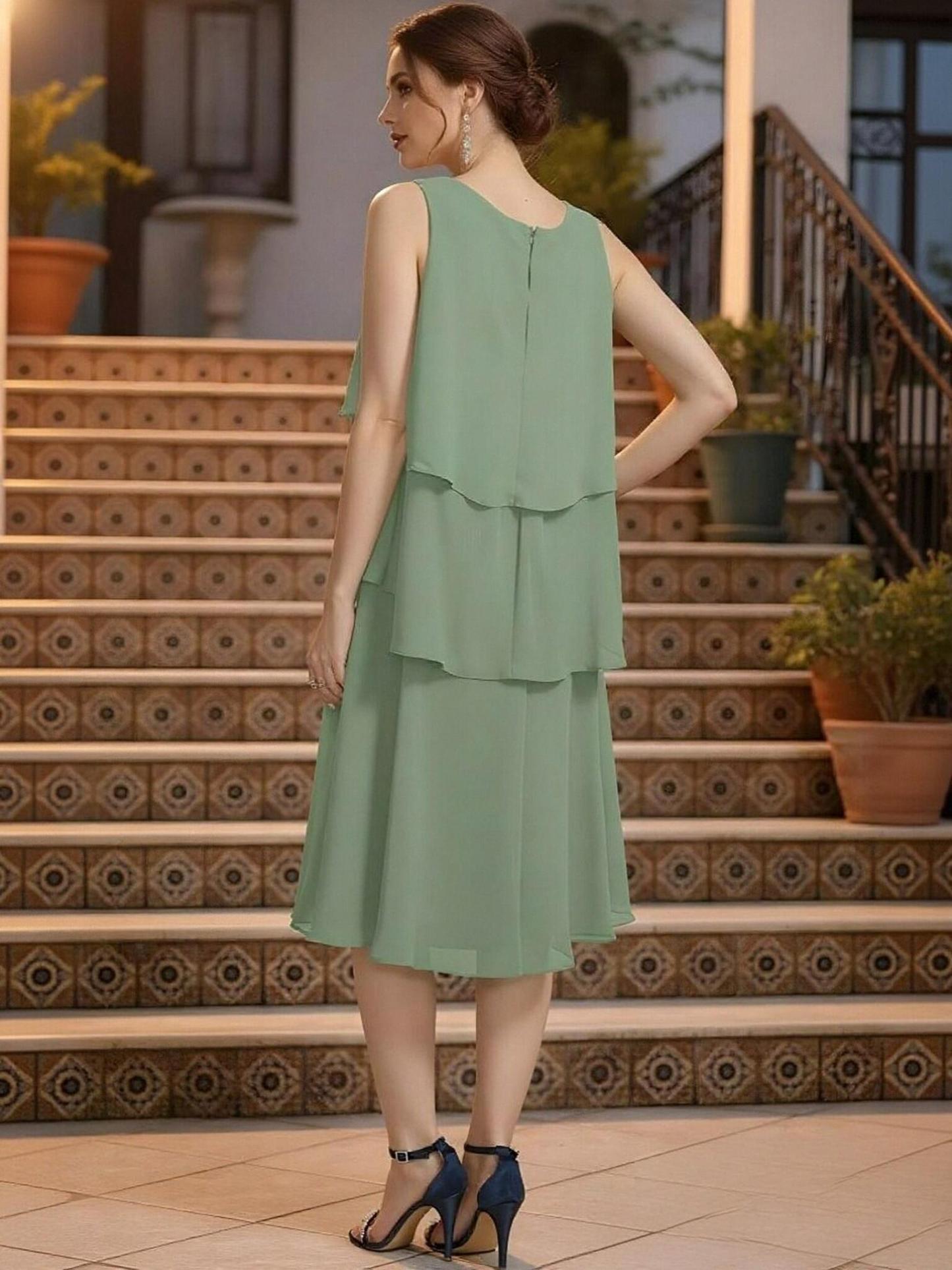 A Line Chiffon Sleeveless Scoop Neck Mother of the Bride Dresses