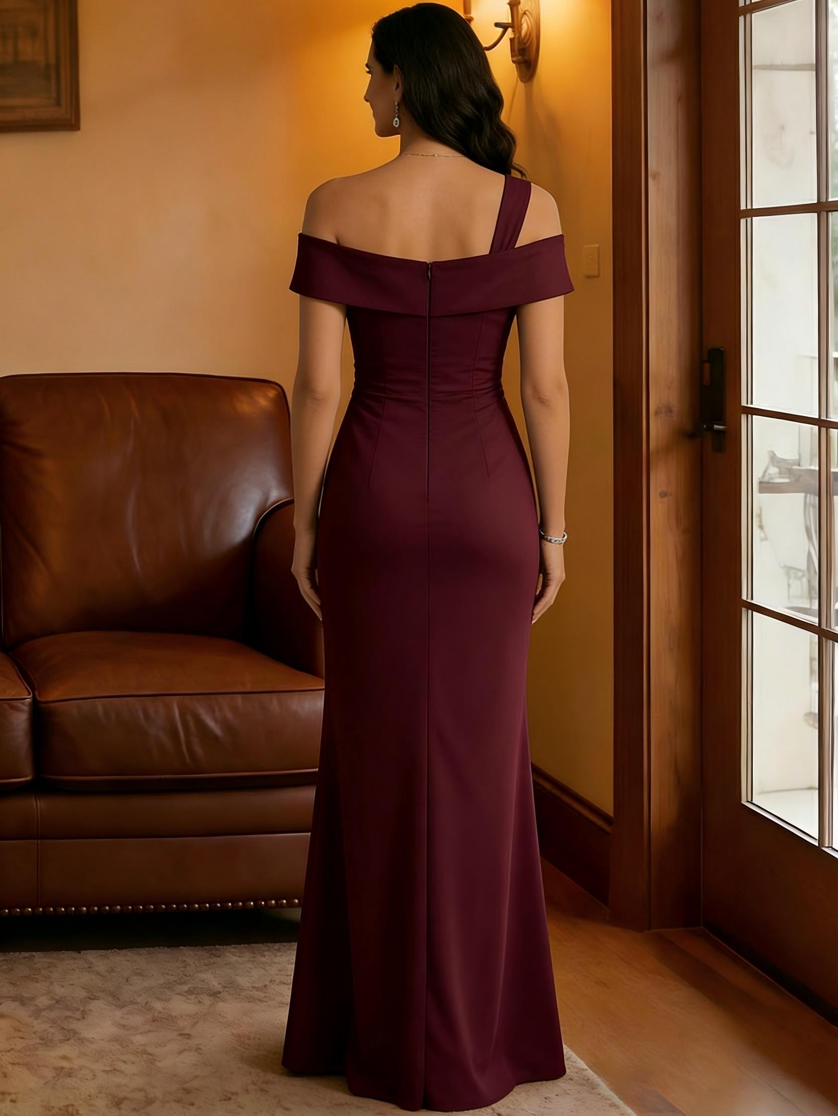 Mermaid Satin Sleeveless Off Shoulder Floor Length Beaded Mother of the Bride Dresses