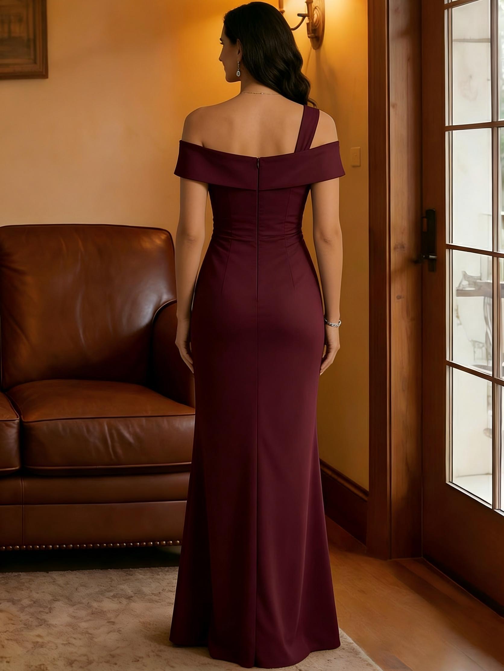 Mermaid Satin Sleeveless Off Shoulder Floor Length Beaded Mother of the Bride Dresses