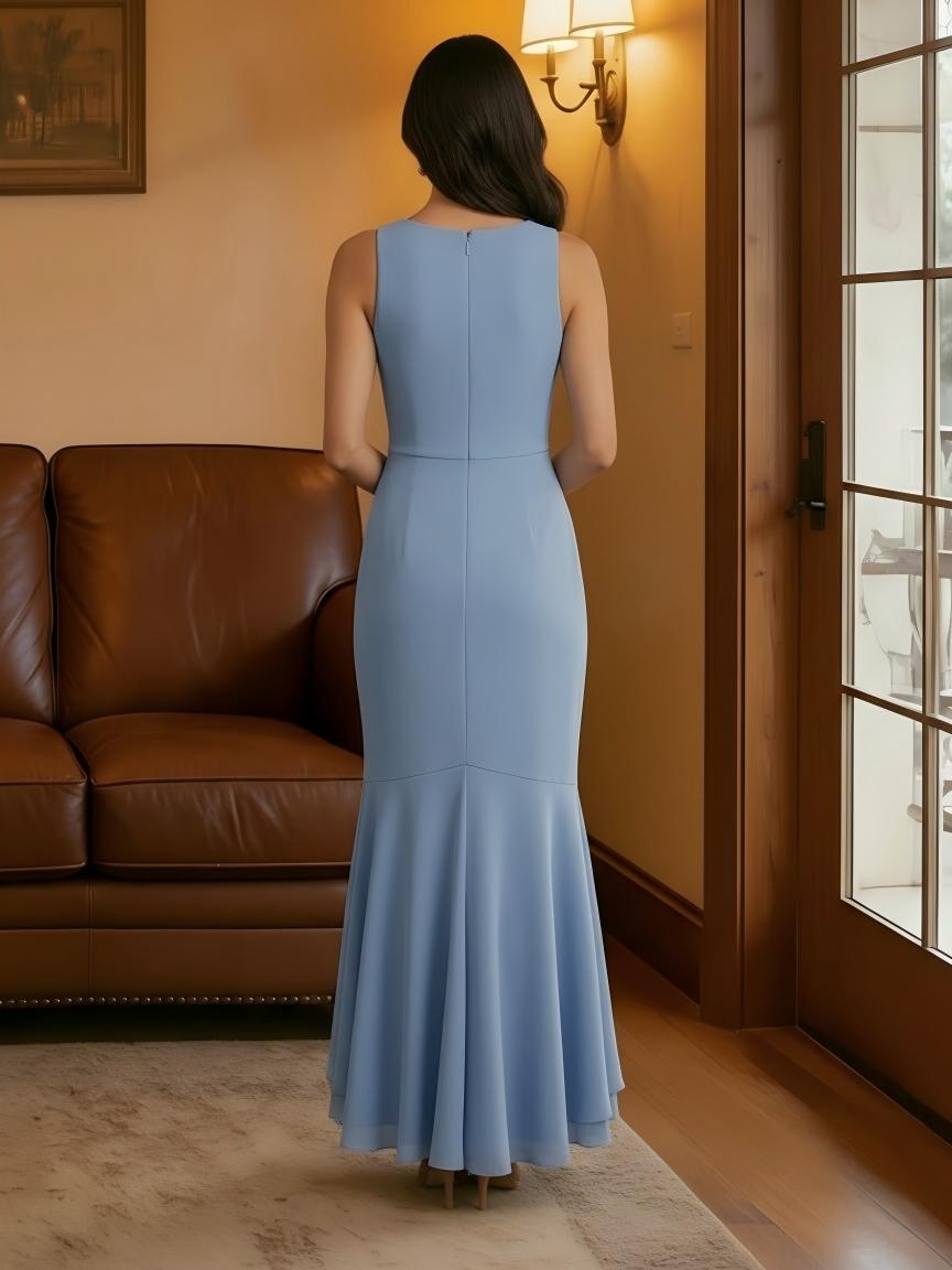 Mermaid Chiffon Sleeveless Scoop Neck Floor Length Ruffles Mother of the Bride Dresses