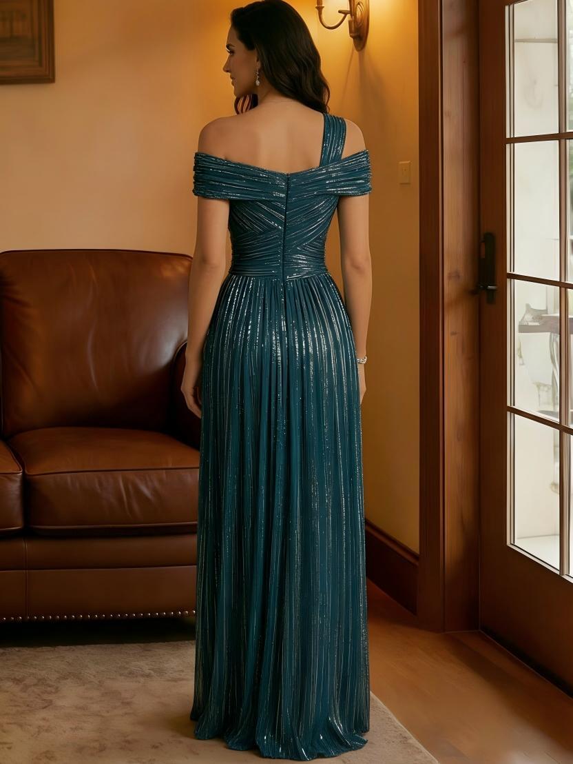 Mermaid Glitter Tulle Sleeveless Off Shoulder Floor Length Beaded Mother of the Bride Dresses