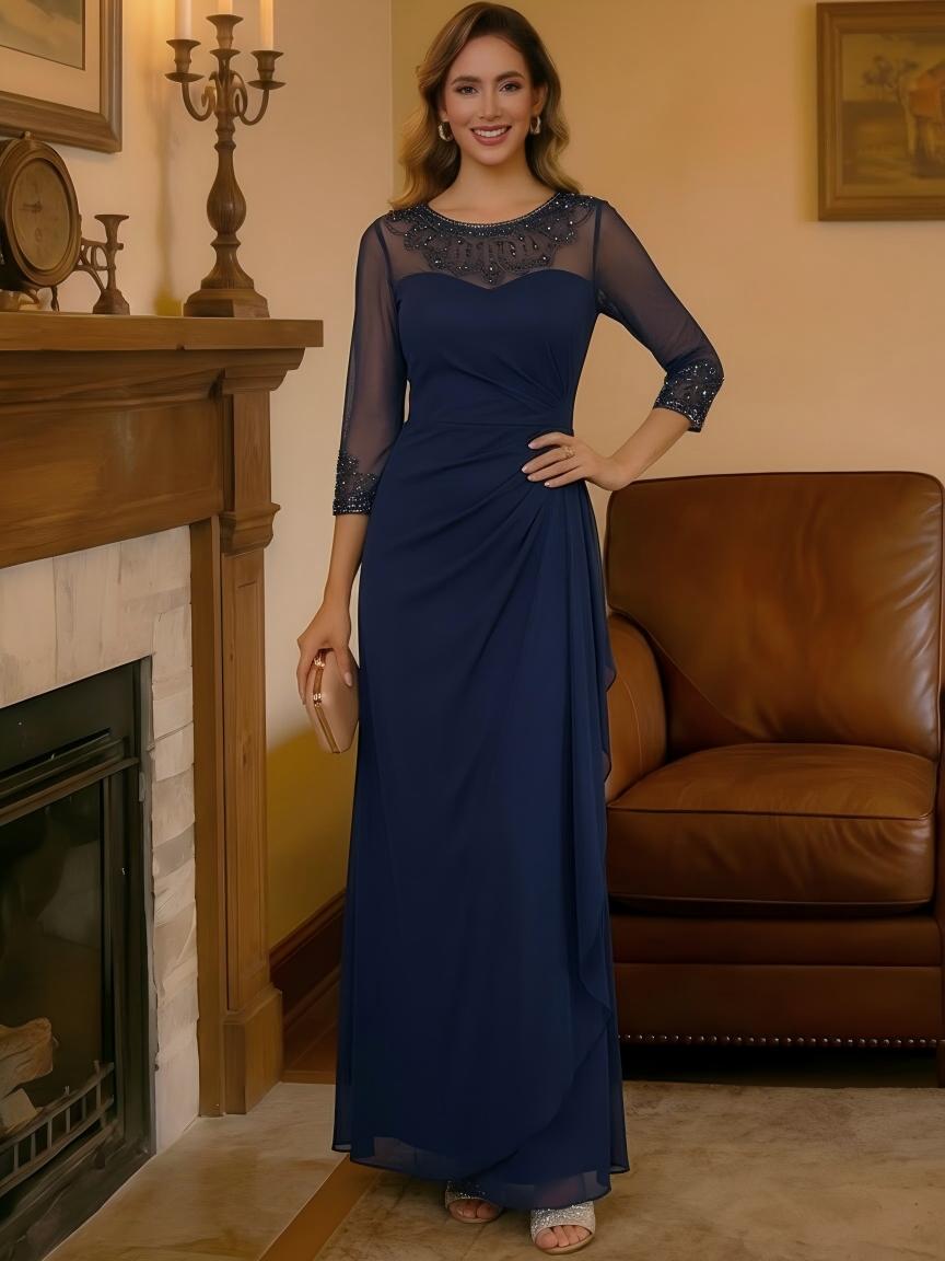 A Line Chiffon Scoop Neck Mother of the Bride Dresses