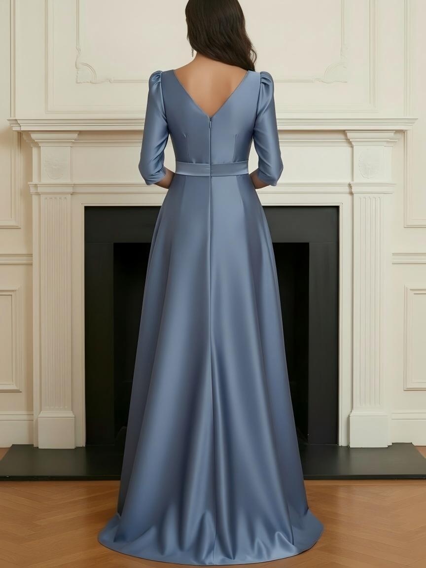 A Line Satin Scoop Neck Mother of the Bride Dresses