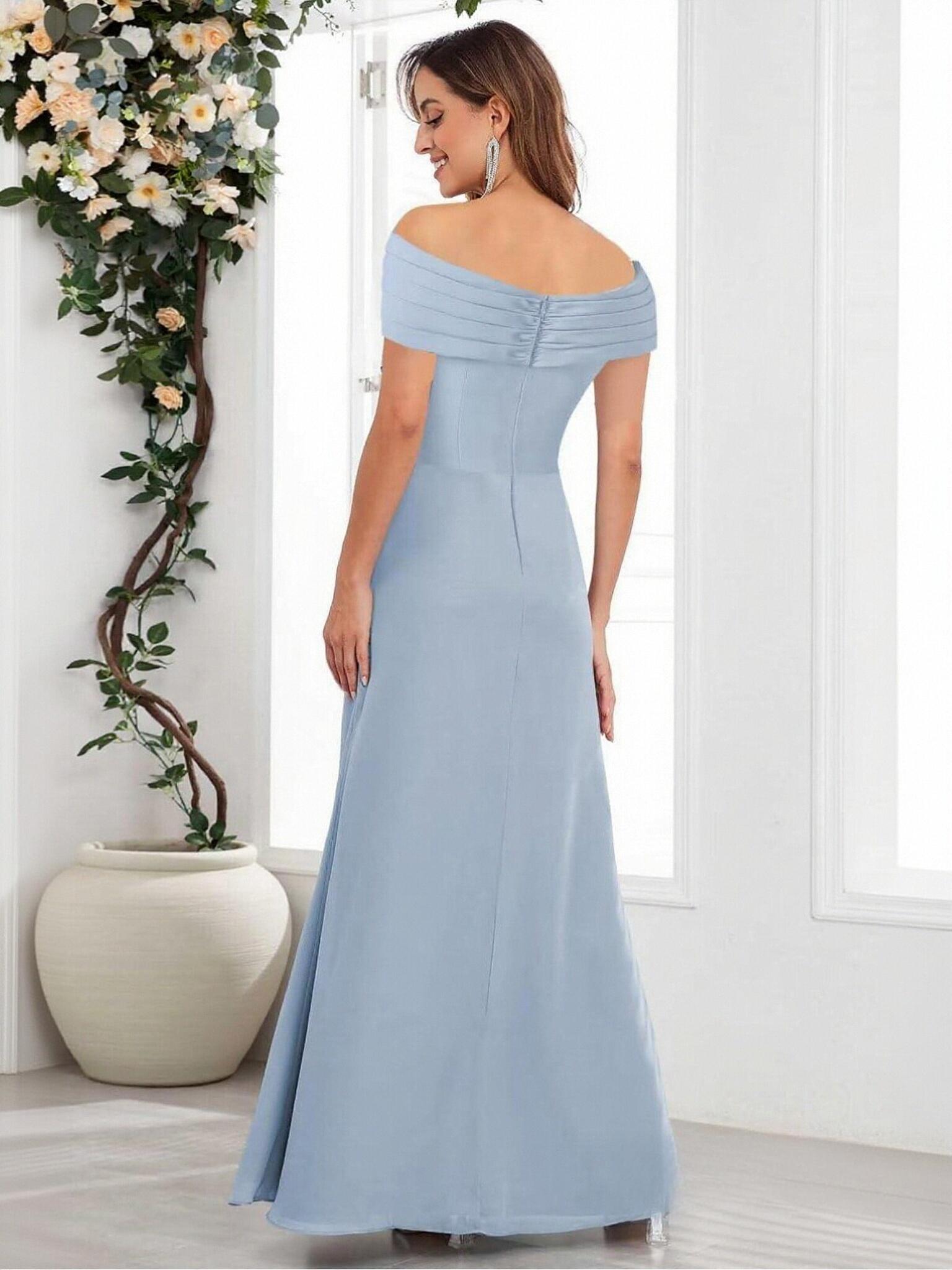 Off Shoulder Chiffon Beaded Mother of the Bride Dresses