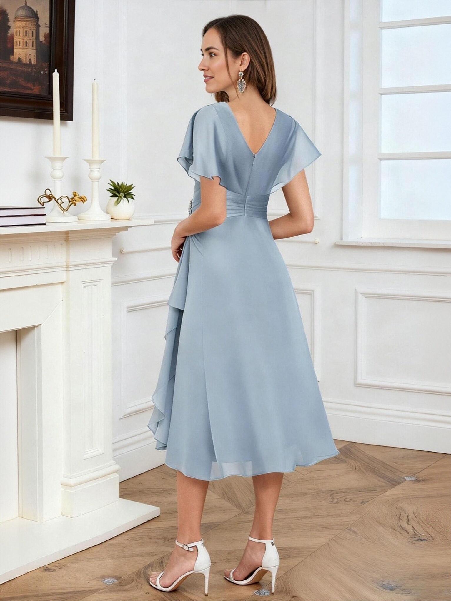 A Line Short Sleeves Chiffon Mother of the Bride Dresses