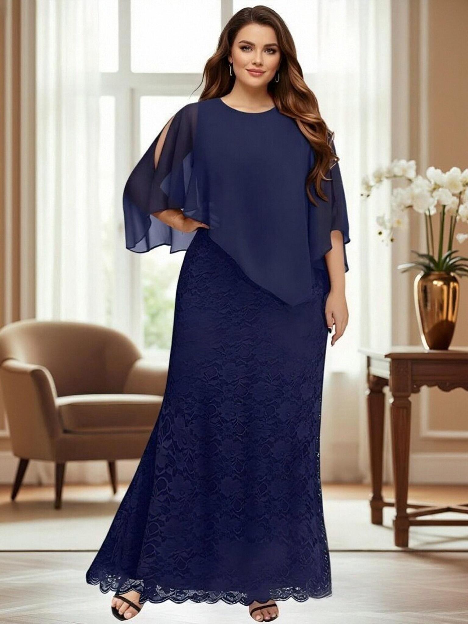 Scoop Neck Chiffon Tiered Lace Mother of the Bride Dresses