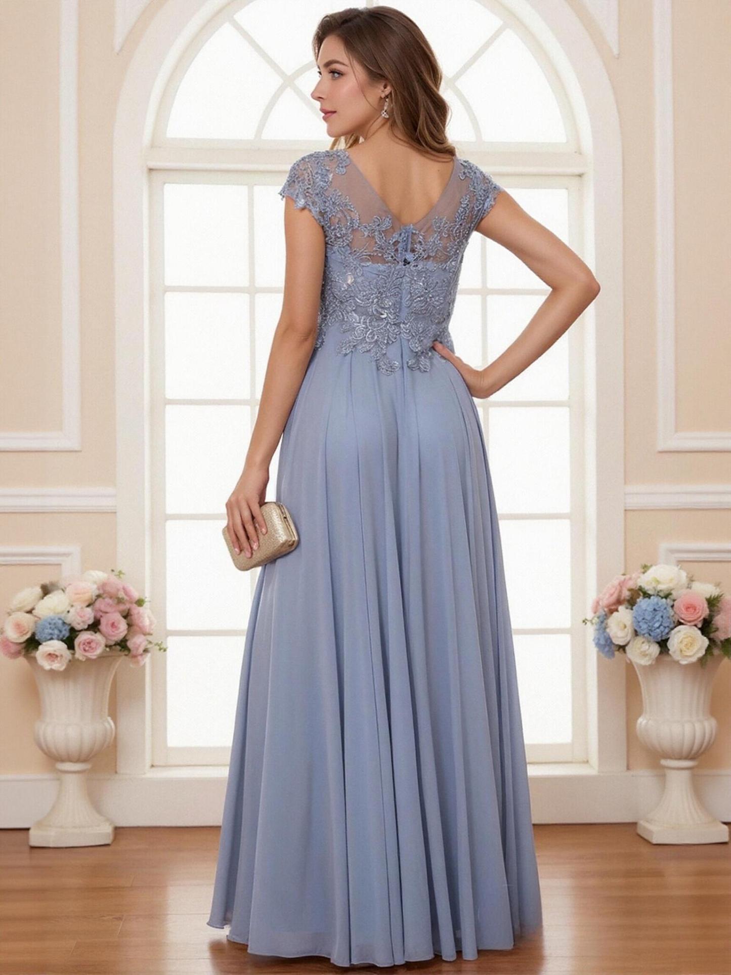 Scoop Neck Cape Sleeves Applique Mother of the Bride Dresses