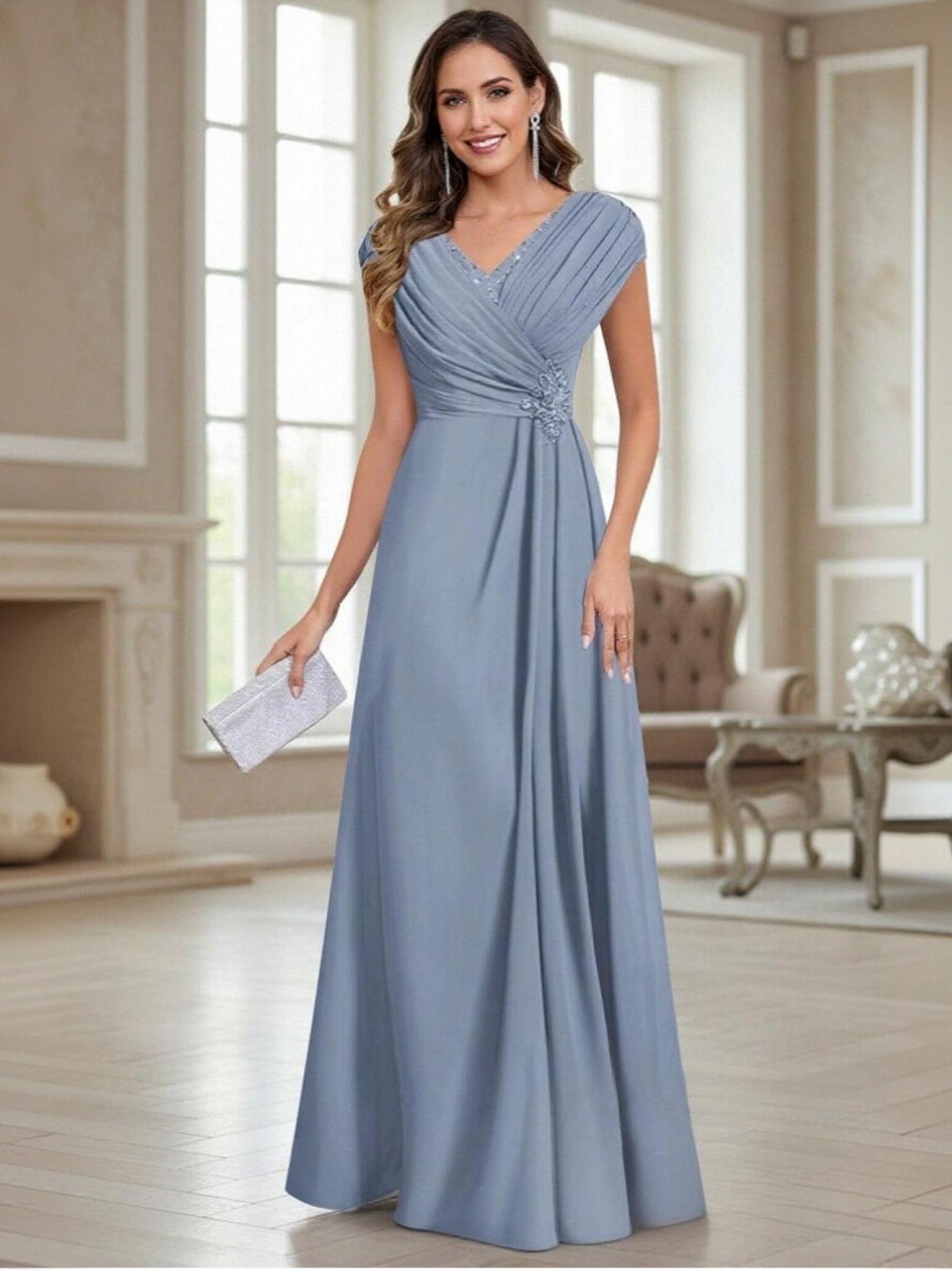 A Line V Neck Chiffon Mother of the Bride Dresses