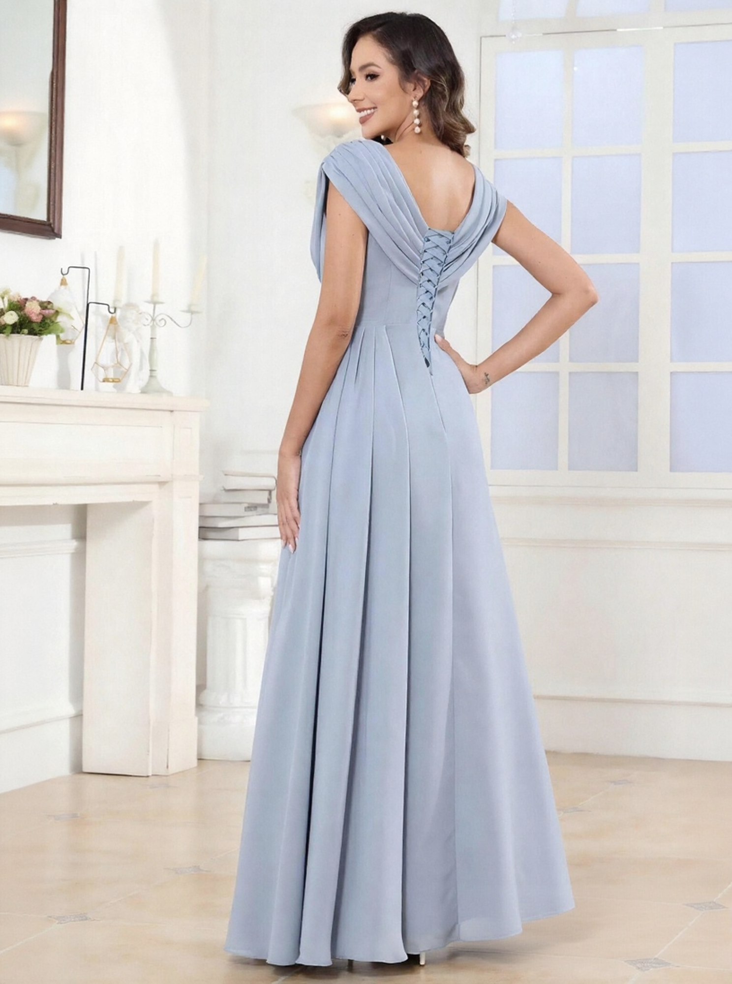 A Line V Neck Chiffon Mother of the Bride Dresses