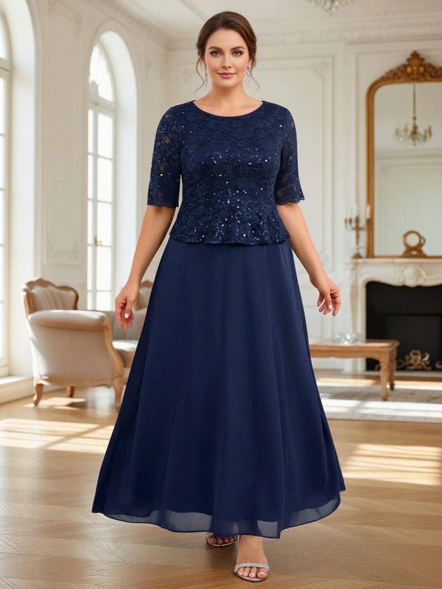 Scoop Neck Chiffon Sequin Mother of the Bride Dresses