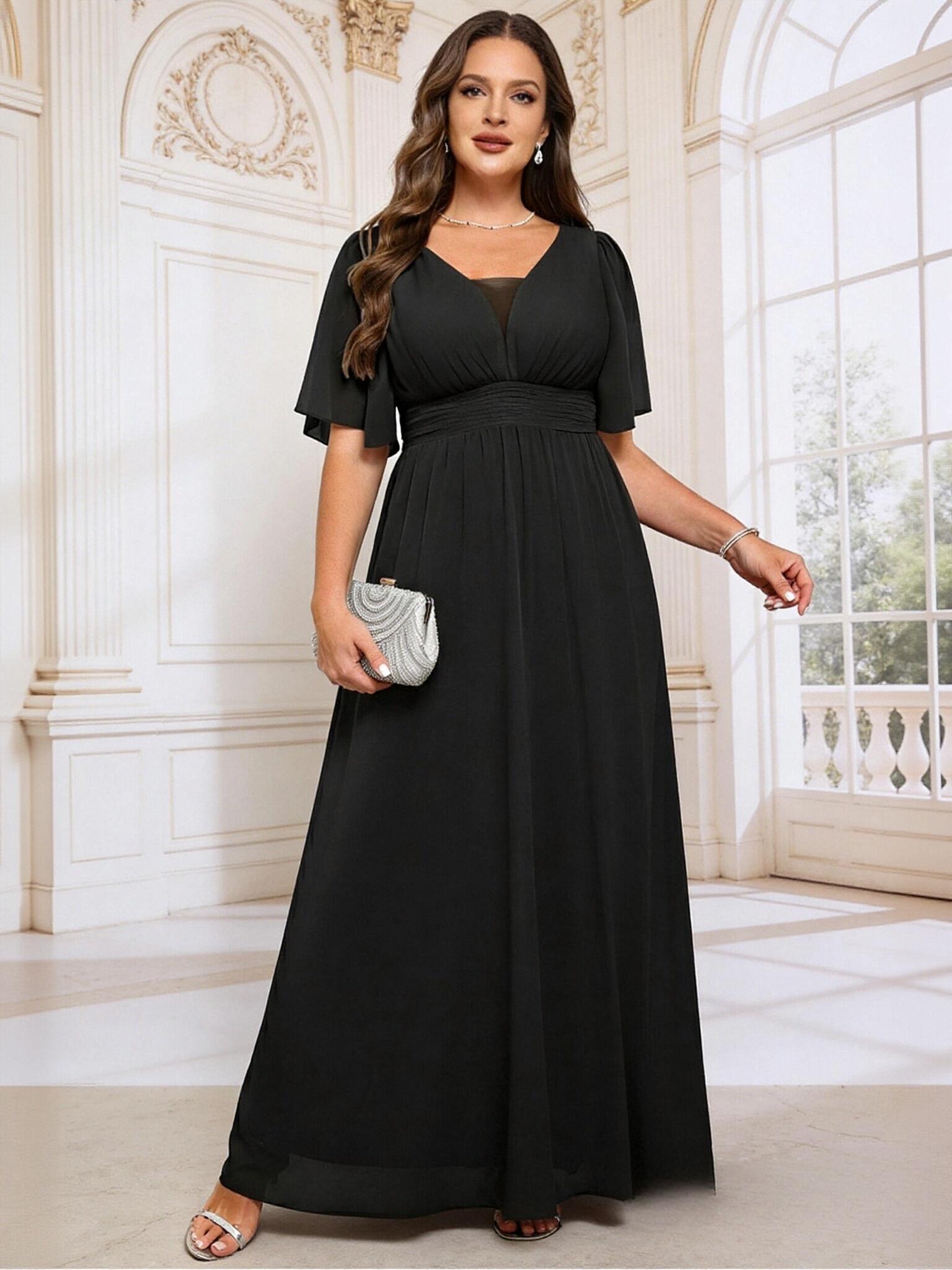 V Neck Chiffon Mother of the Bride Dresses with Pleats