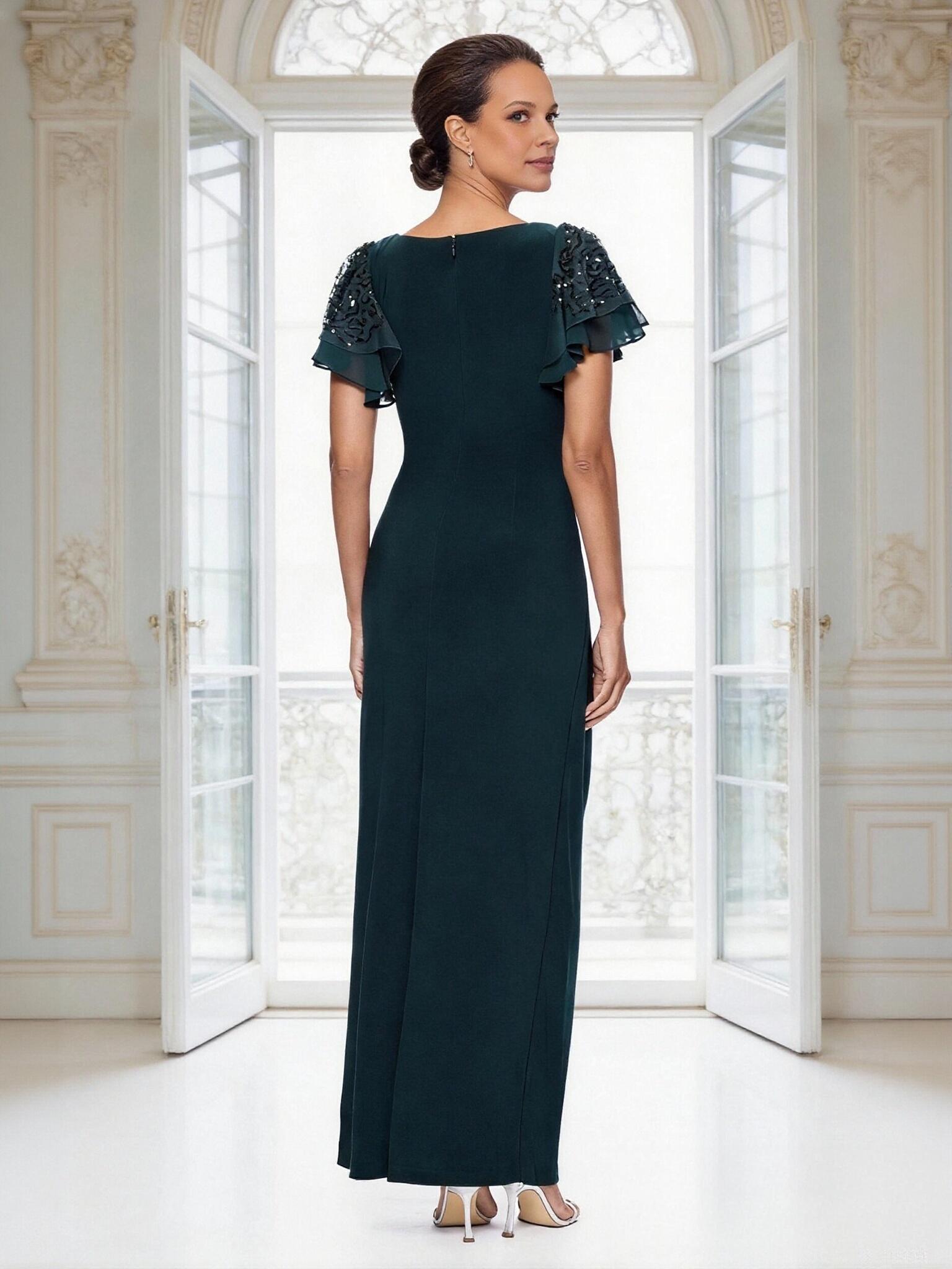 V Neck Short Sleeves Sequin Mother of the Bride Dresses