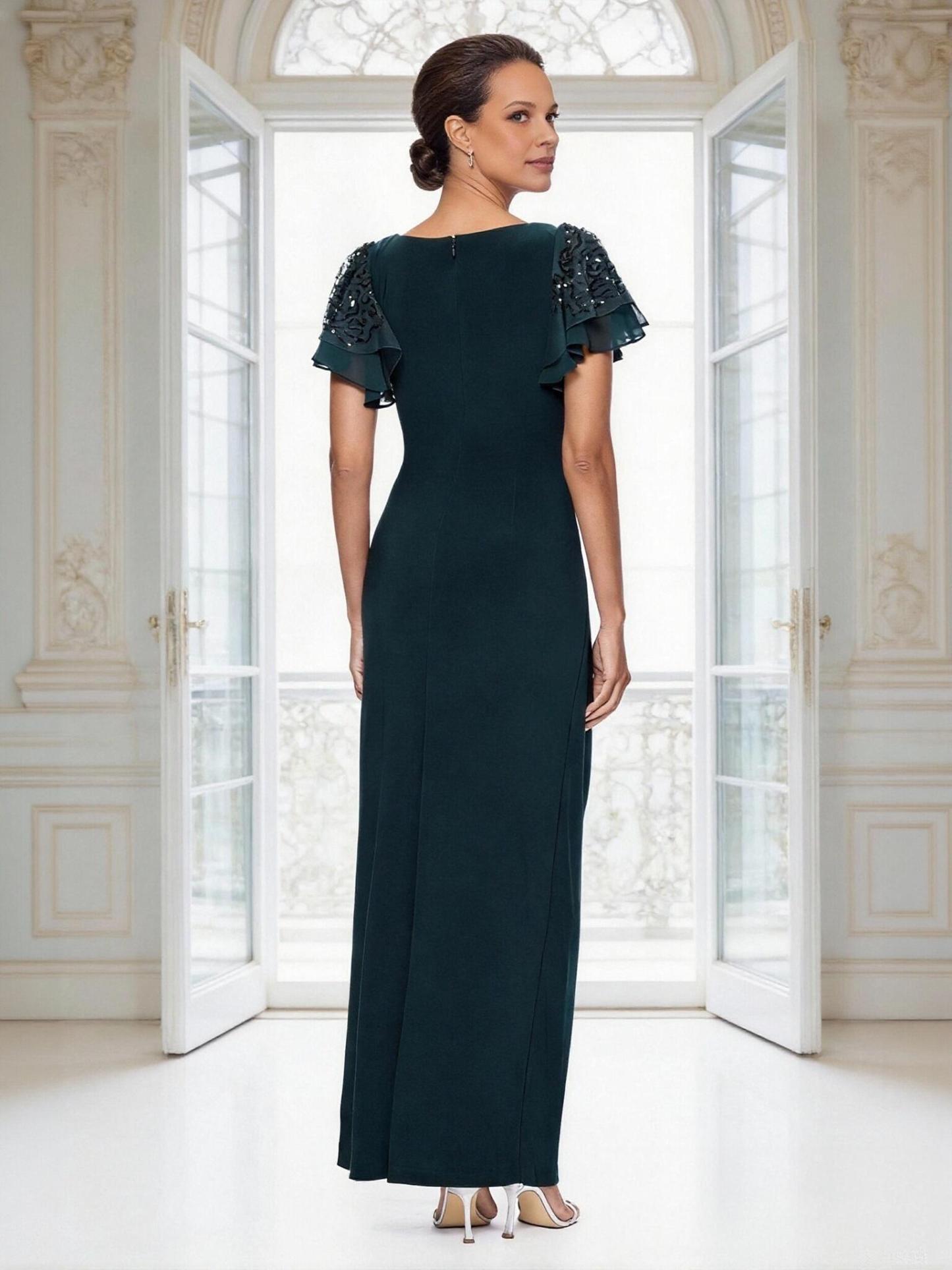 V Neck Short Sleeves Sequin Mother of the Bride Dresses