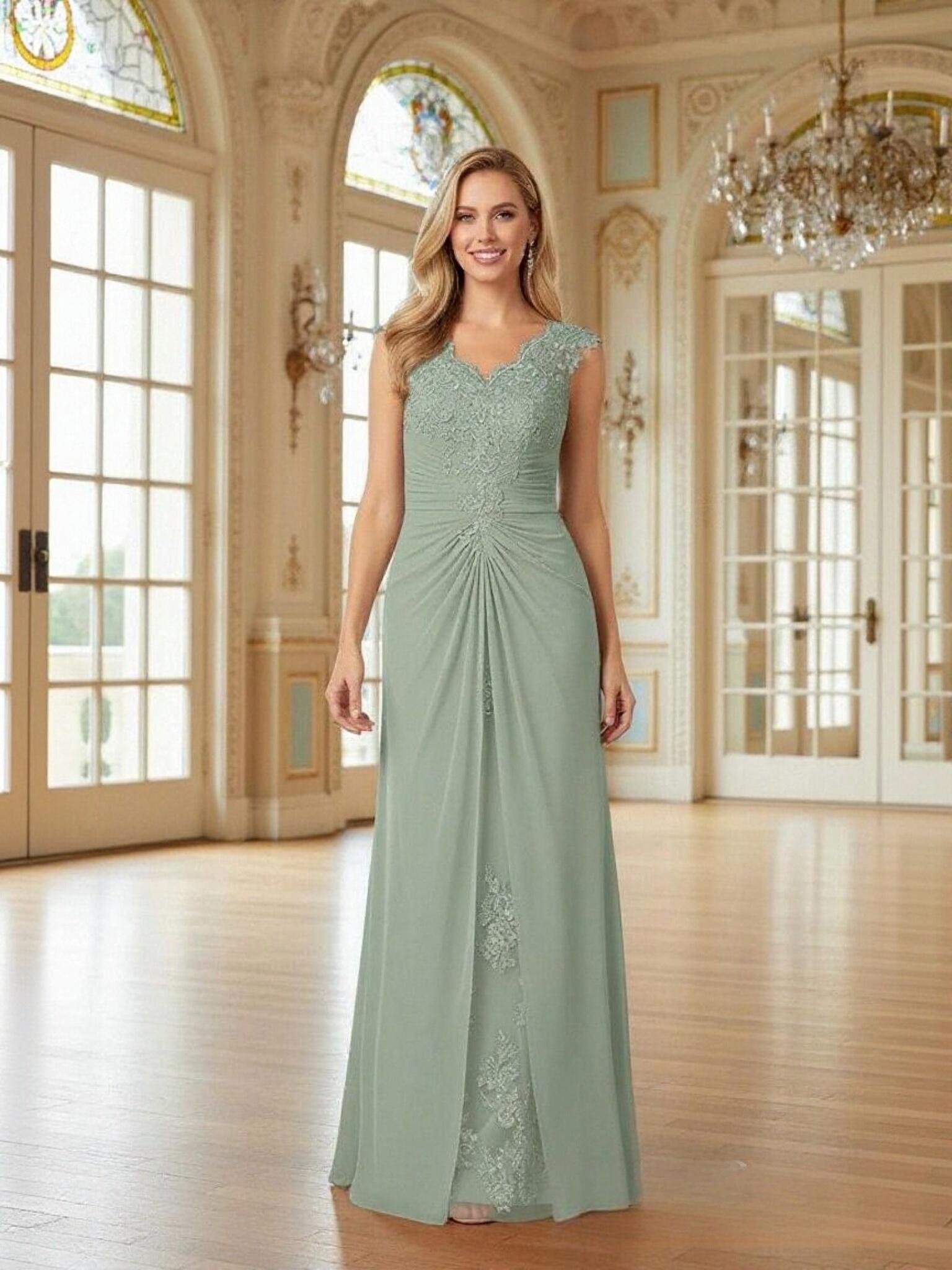 V Neck Chiffon Ruched Mother of the Bride Dresses