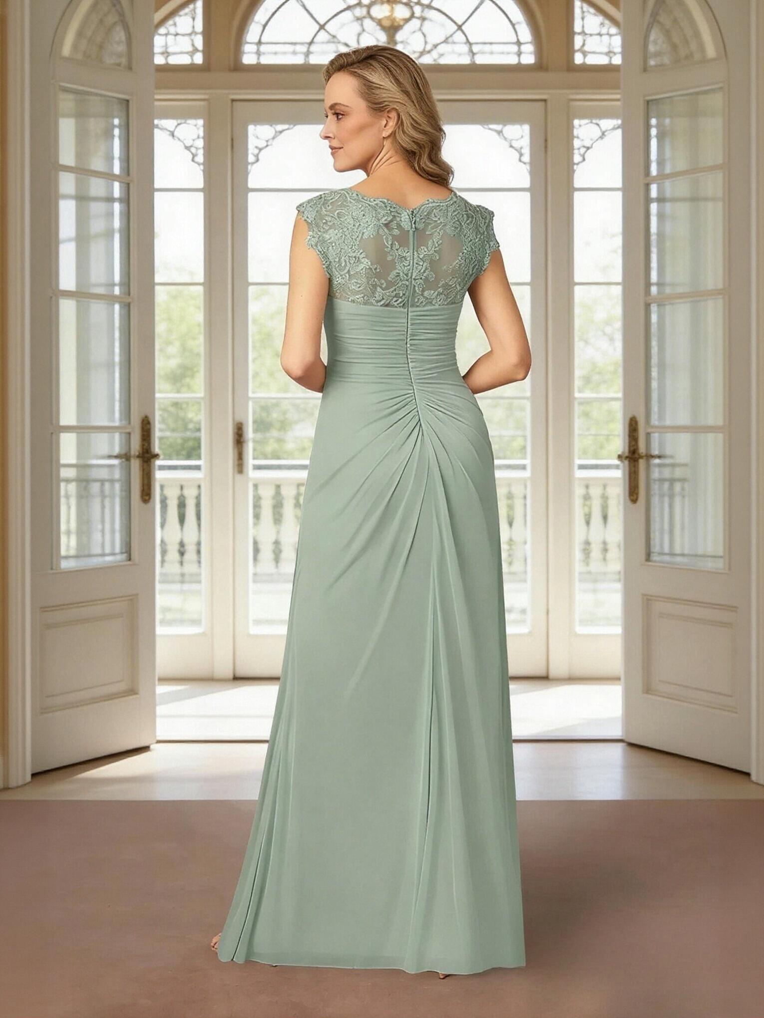 V Neck Chiffon Ruched Mother of the Bride Dresses