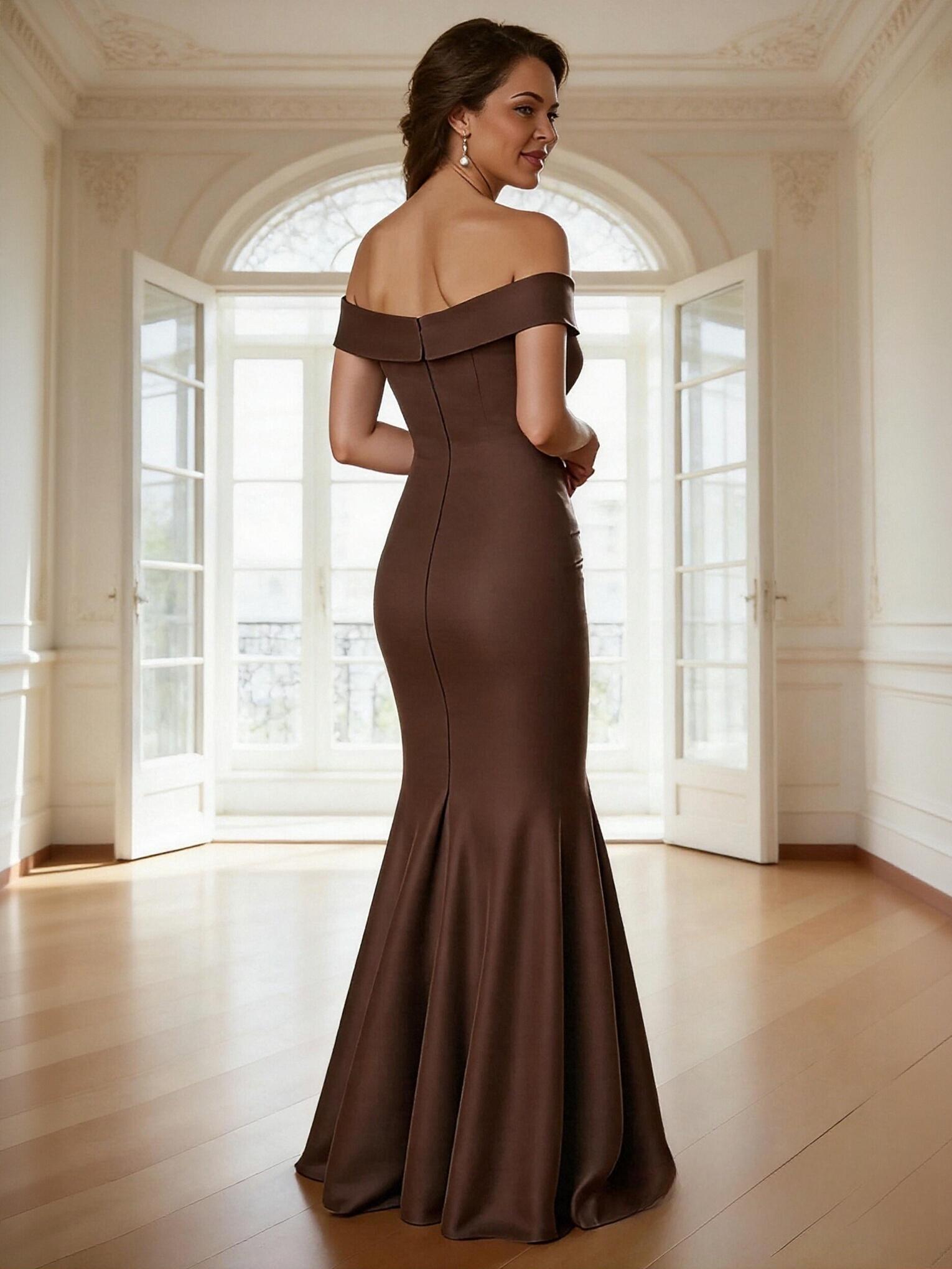 Off Shoulder Satin Ruched Mother of the Bride Dresses