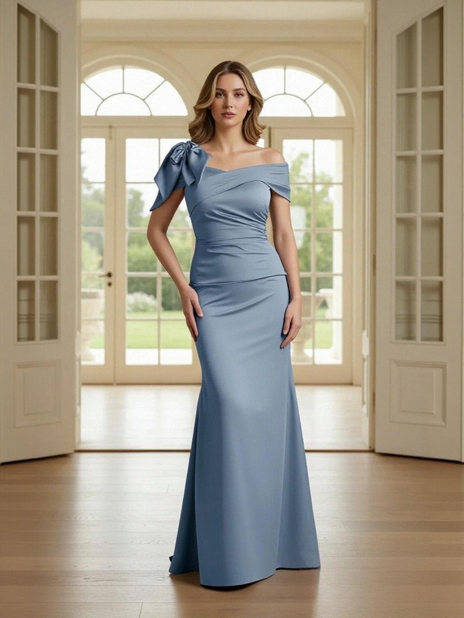 Off Shoulder Satin Mother of the Bride Dresses with Bow