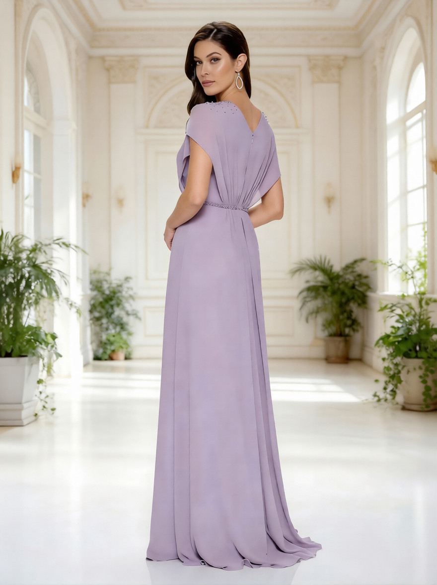 Chiffon Cape Sleeves Beaded Mother of the Bride Dresses