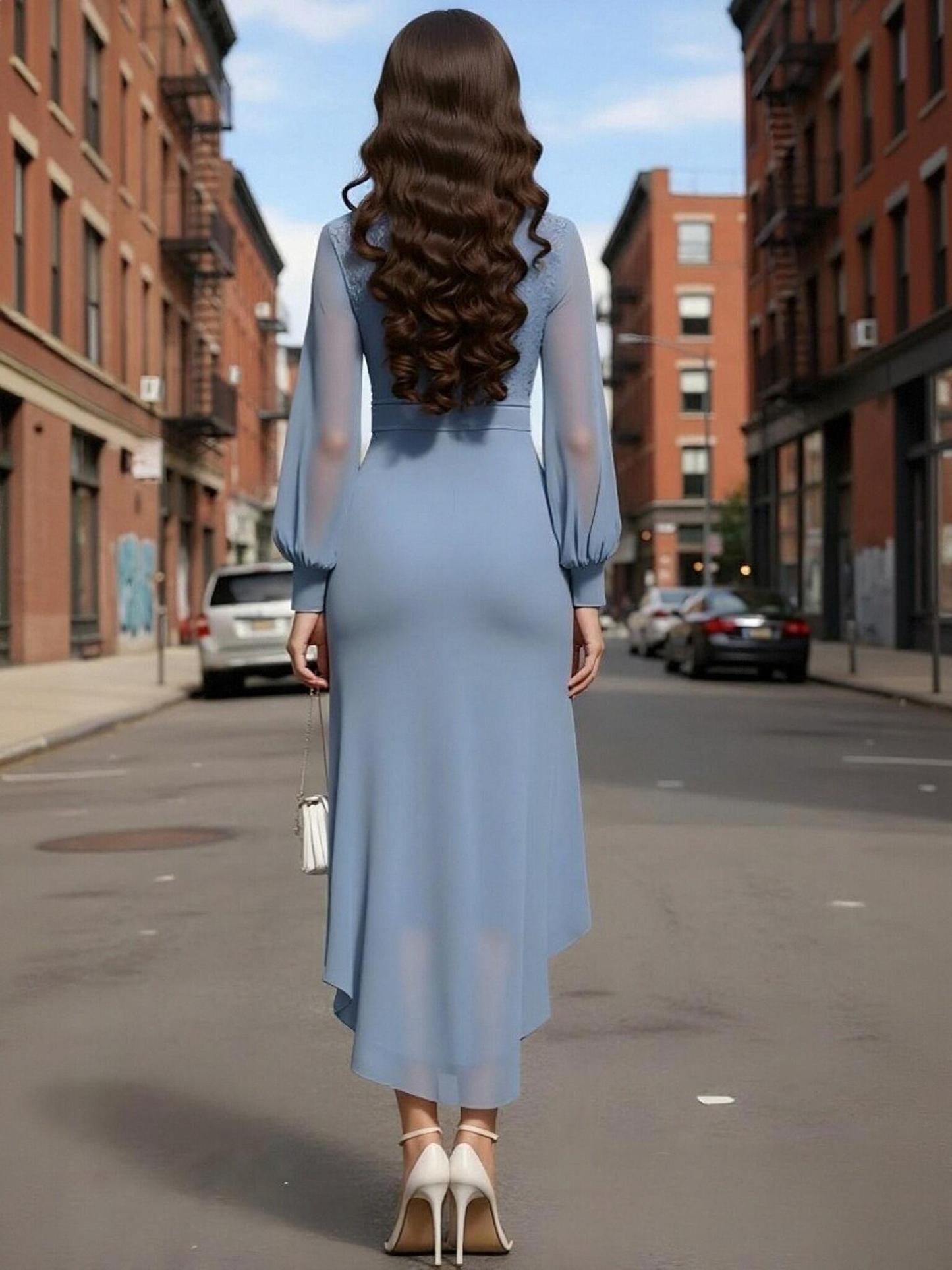 V Neck Chiffon Tea Length Mother of the Bride Dresses