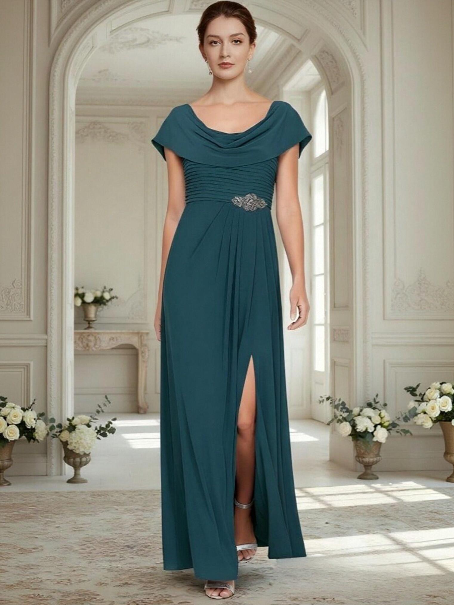 A Line Cowl Neck Chiffon Mother of the Bride Dresses