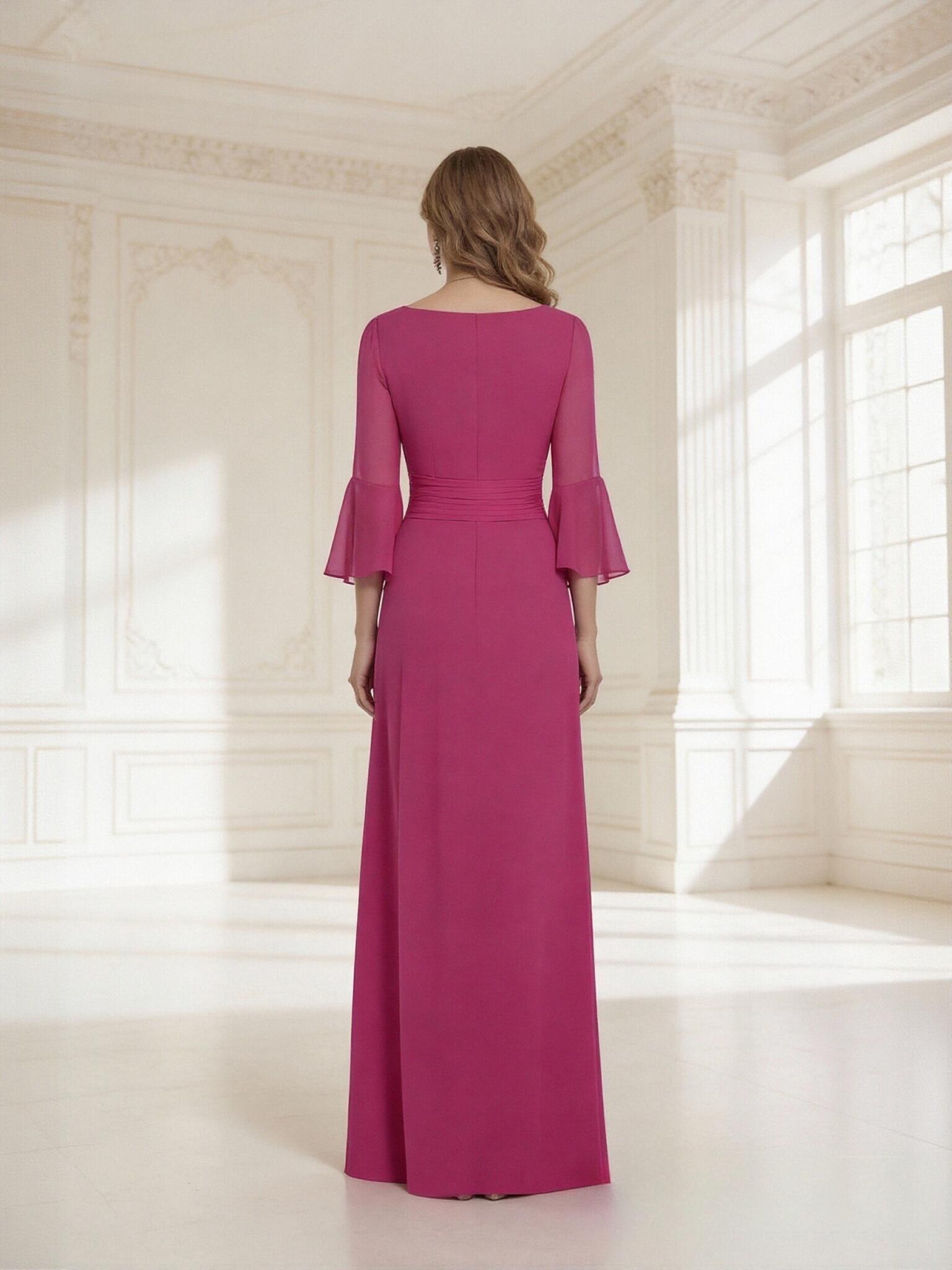 Chiffon 3/4 Sleeves Beaded Mother of the Bride Dresses