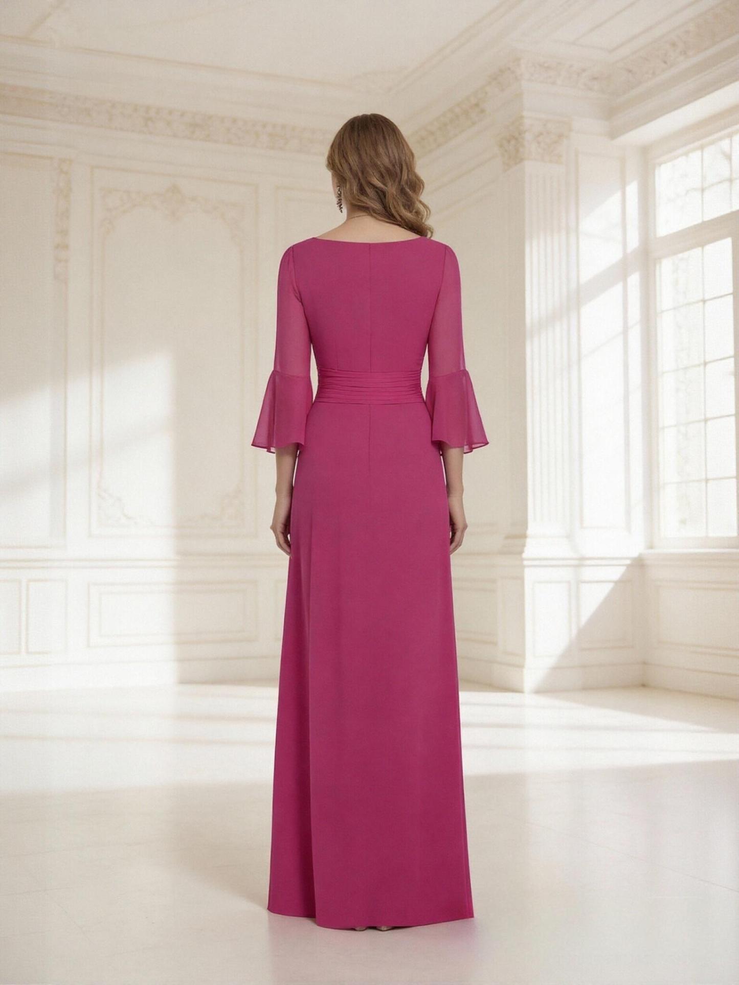 Chiffon 3/4 Sleeves Beaded Mother of the Bride Dresses