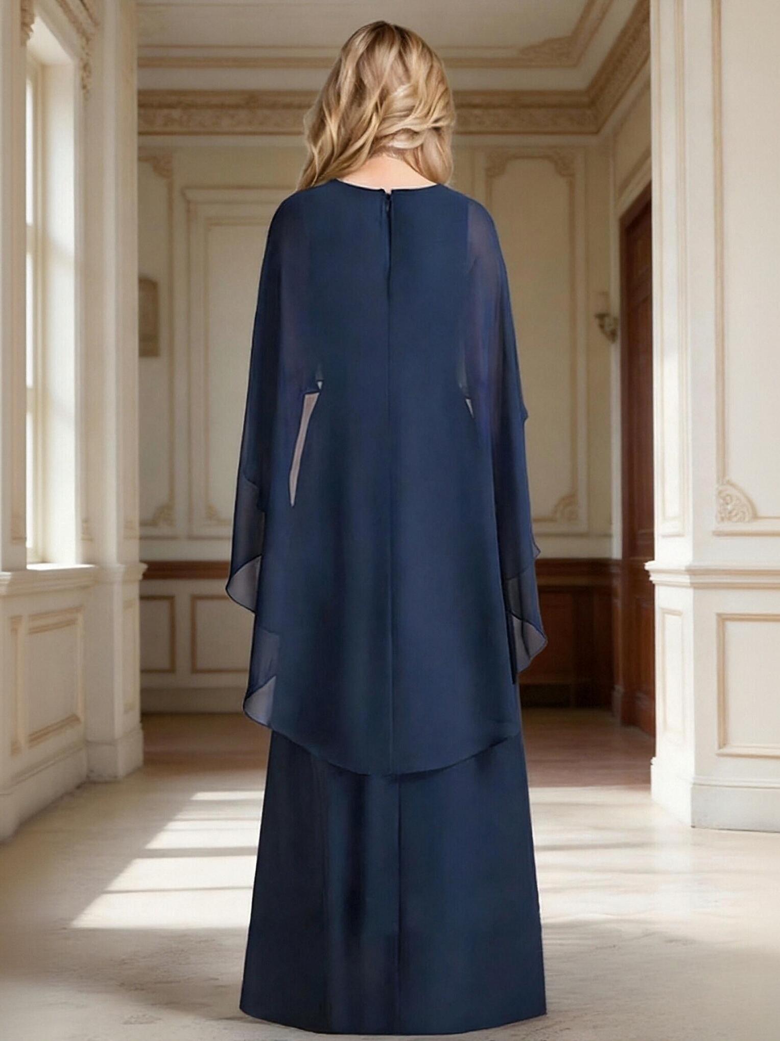 A Line V Neck Chiffon Cape Sleeves Mother of the Bride Dresses