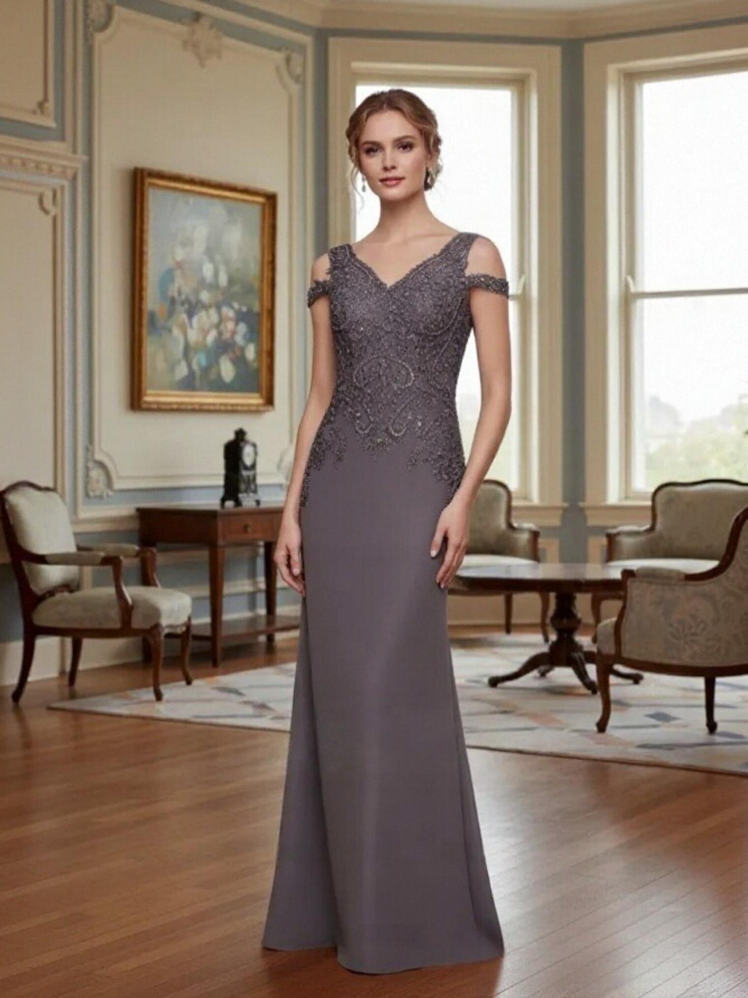 Off Shoulder Chiffon Applique Mother of the Bride Dresses