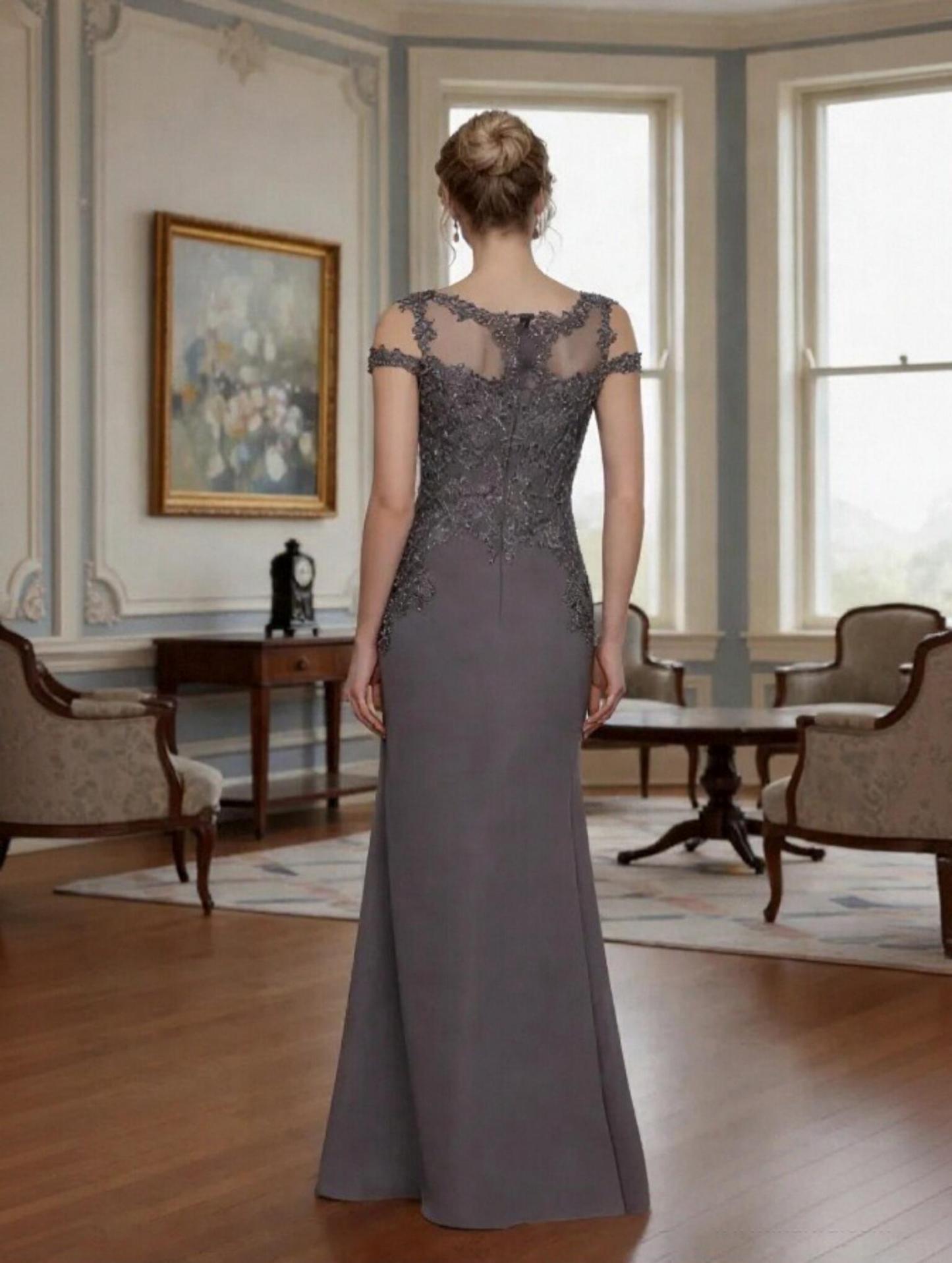 Off Shoulder Chiffon Applique Mother of the Bride Dresses