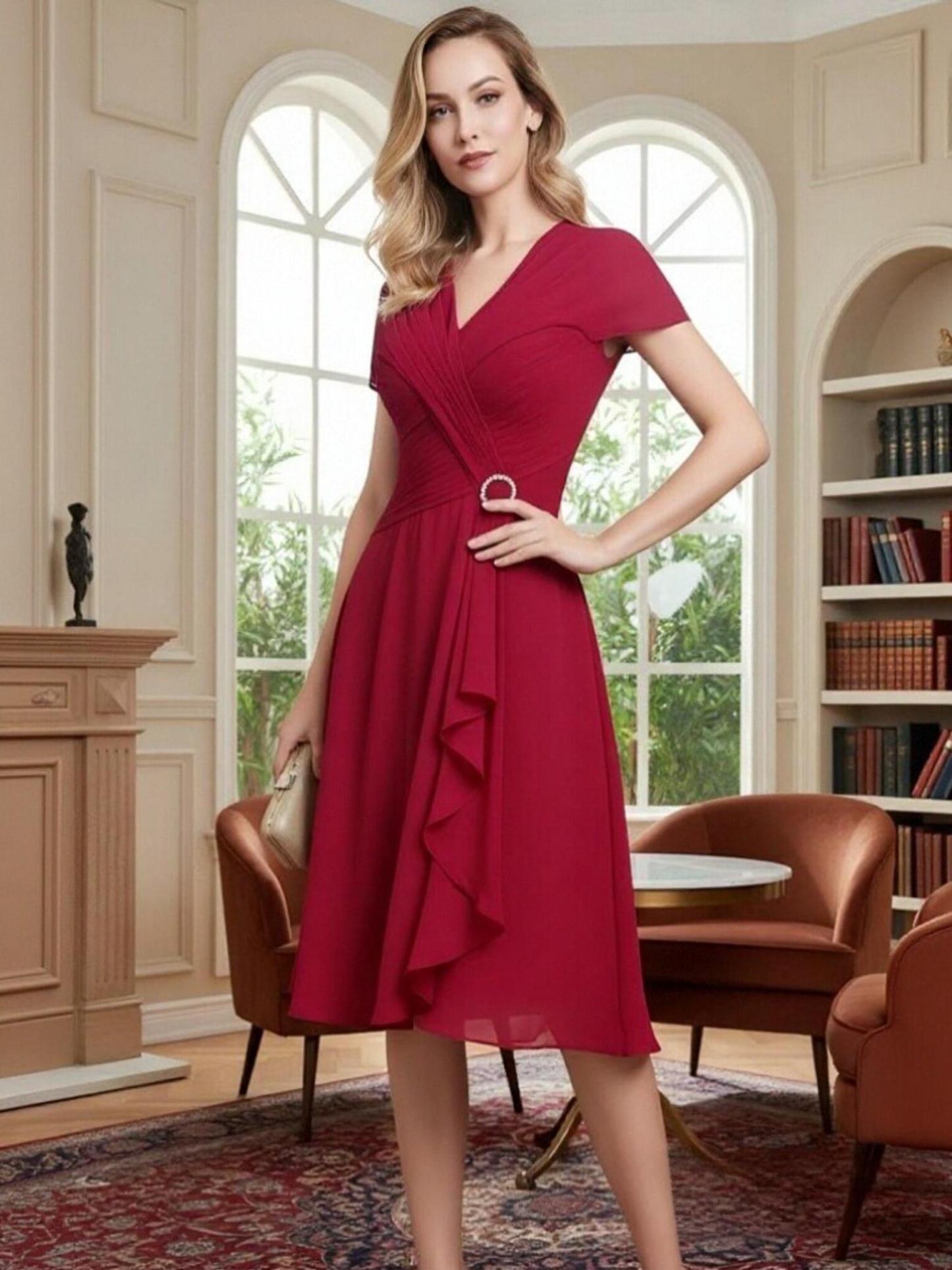 A Line V Neck Chiffon Ruffles Mother of the Bride Dresses