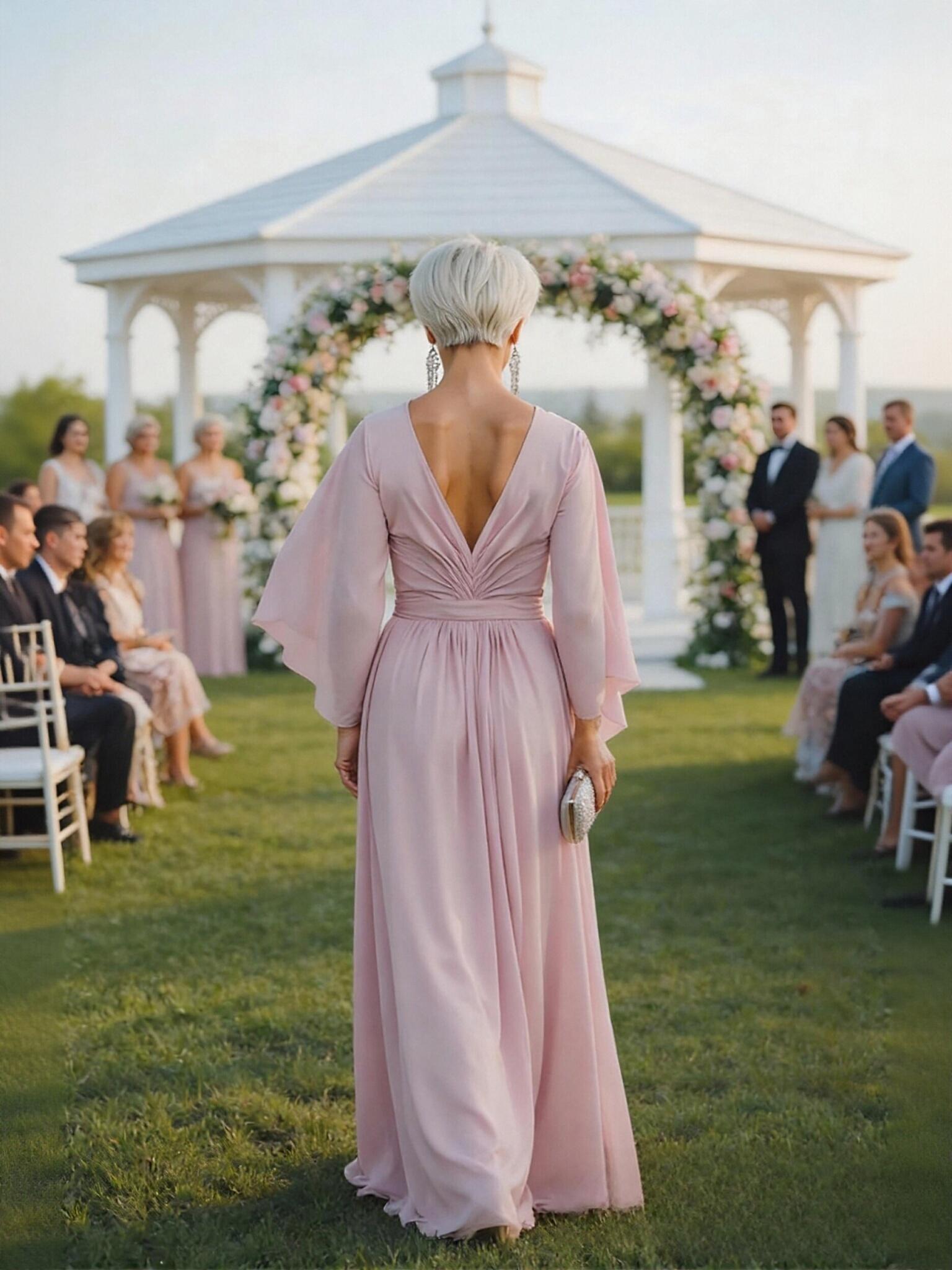 A Line V Neck Chiffon Pleated Mother of the Bride Dresses