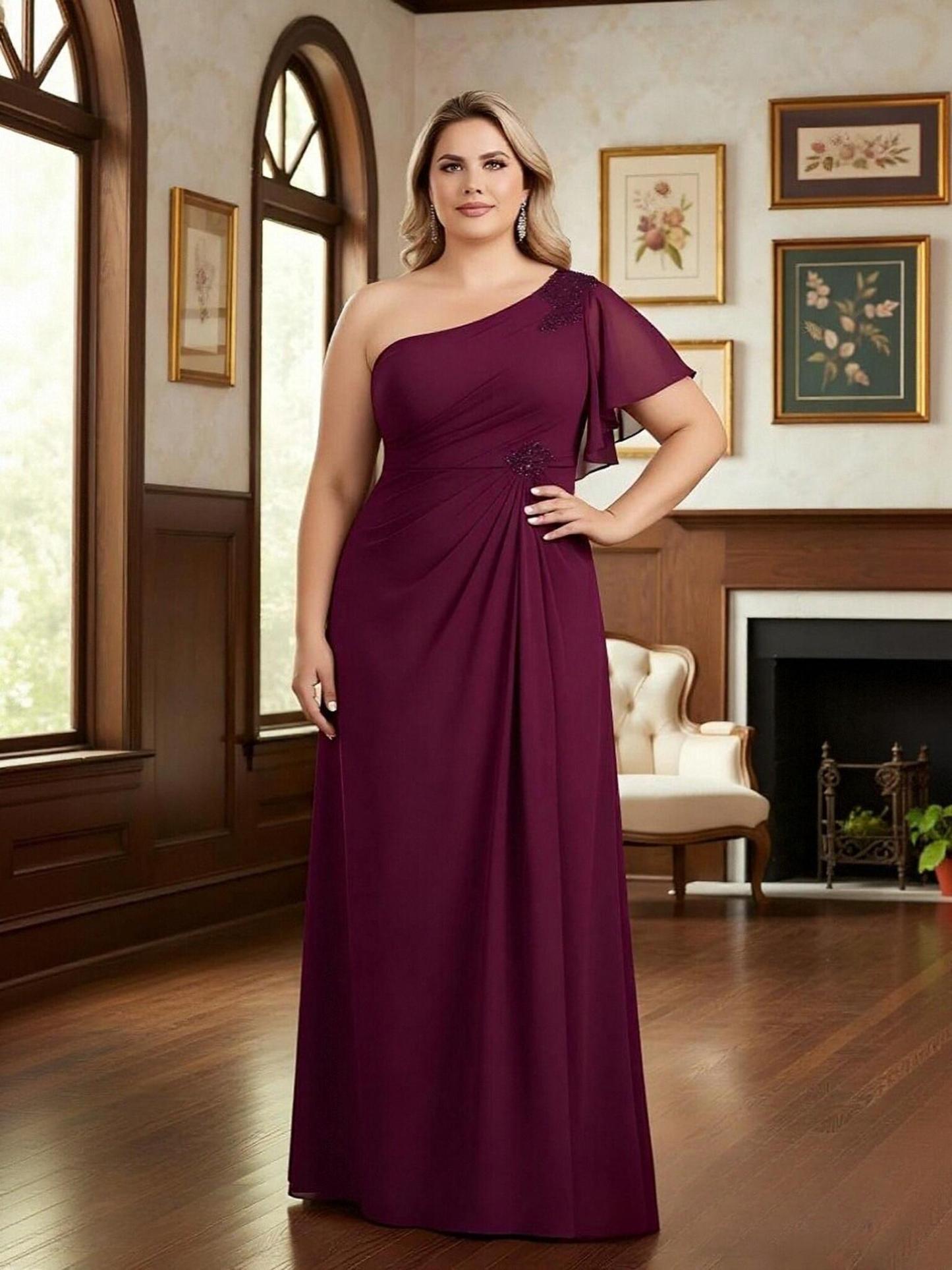 A Line One Shoulder Chiffon Mother of the Bride Dresses