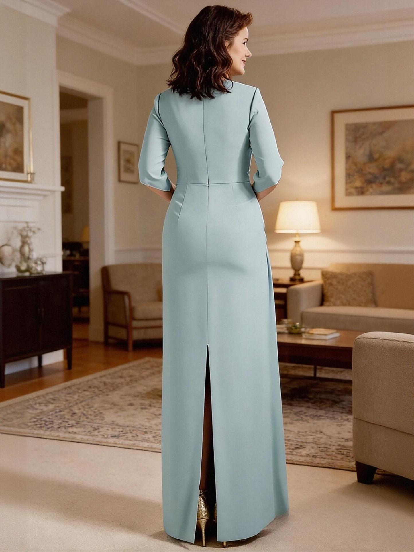 Scoop Neck Satin Pleated Mother of the Bride Dresses