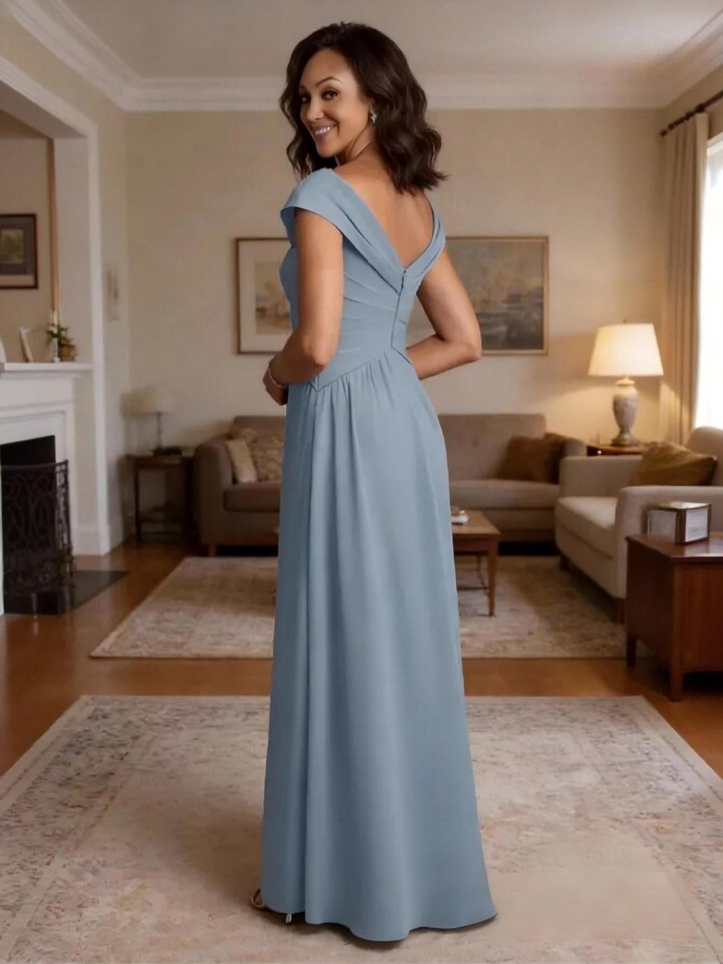 A Line Chiffon Pleated Mother of the Bride Dresses