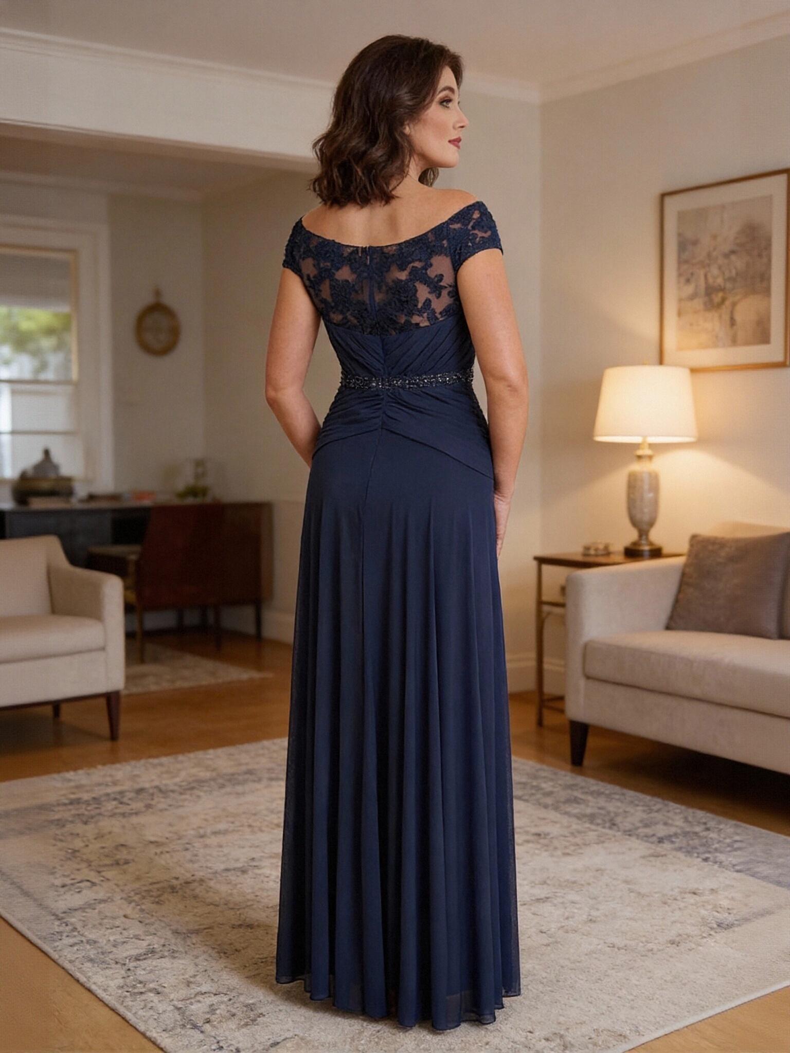 Off Shoulder Chiffon Pleated Mother of the Bride Dresses