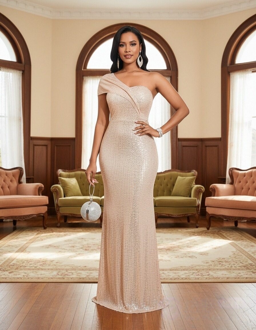 Mermaid One Shoulder Glitter Tulle Sleeveless Mother of the Bride Dresses