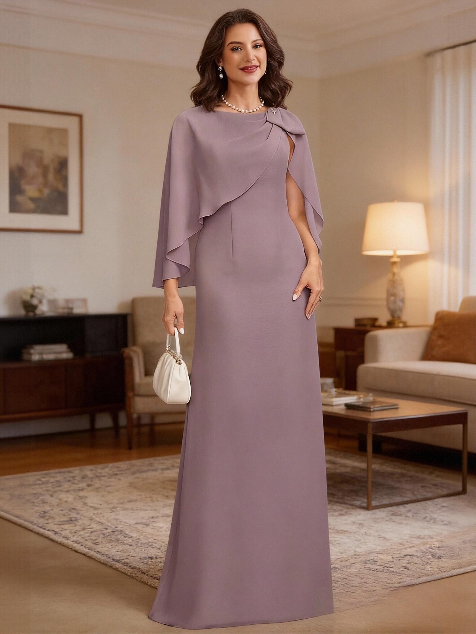 Scoop Neck Chiffon Cape Sleeves Mother of the Bride Dresses