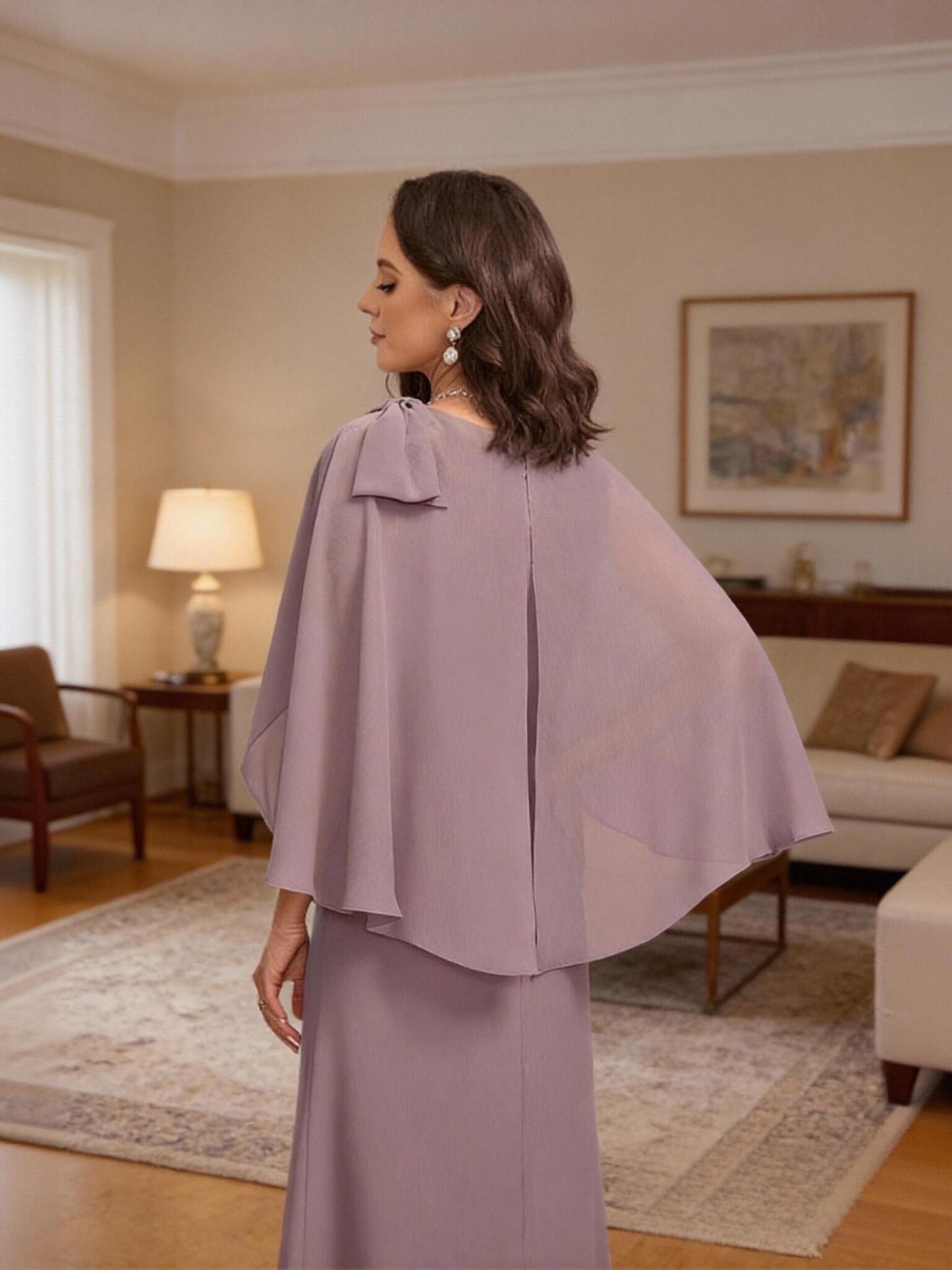 Scoop Neck Chiffon Cape Sleeves Mother of the Bride Dresses