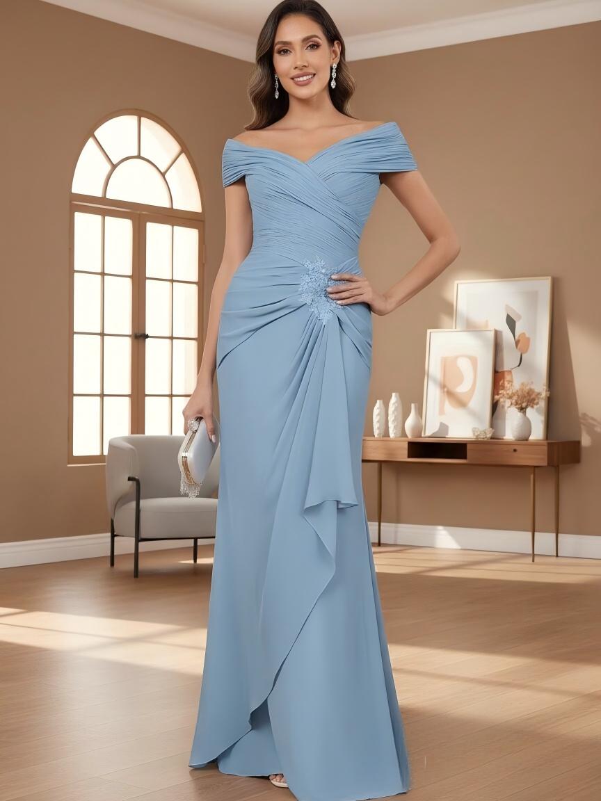 Mermaid Off Shoulder Chiffon Sleeveless Mother of the Bride Dresses