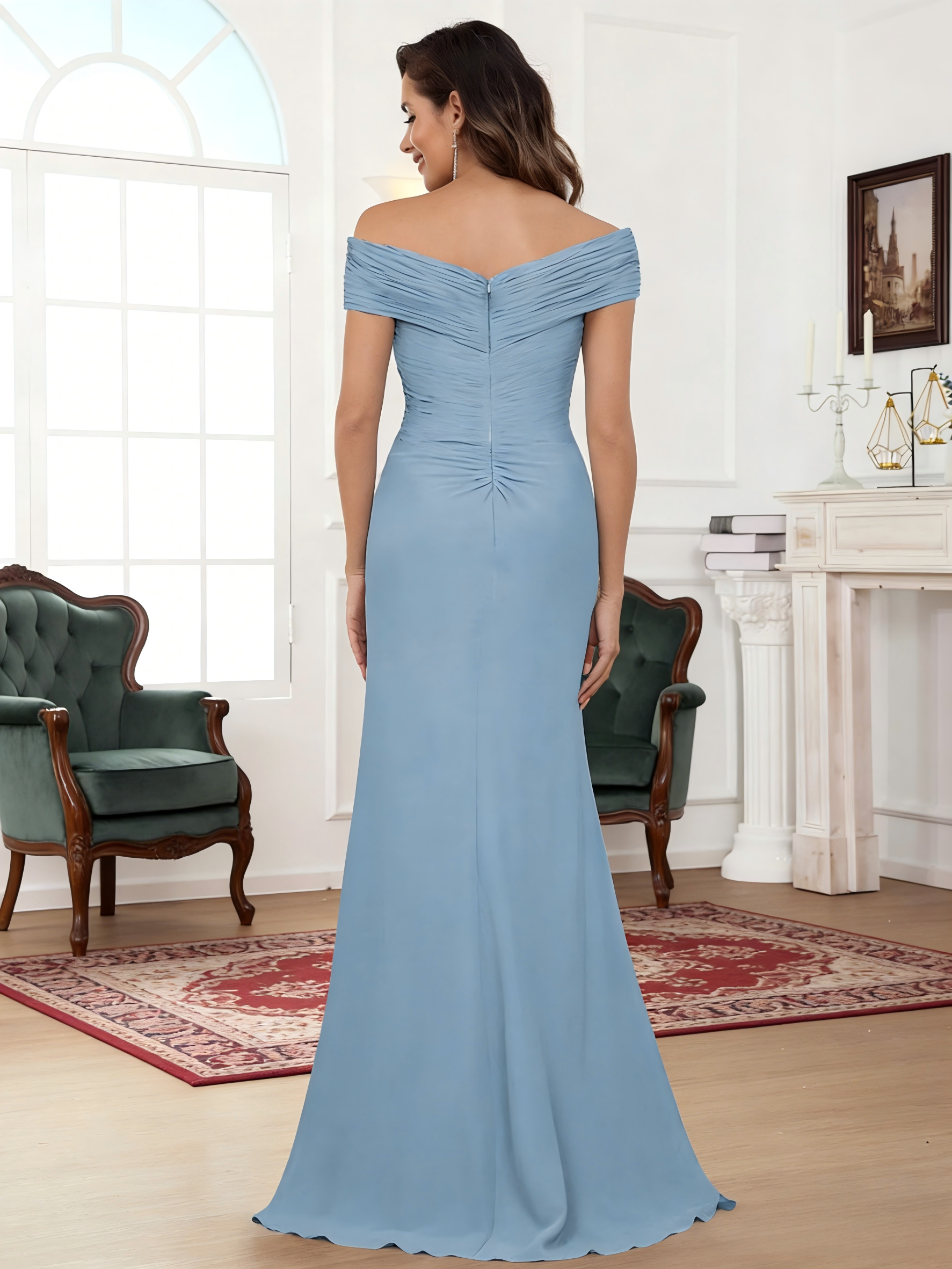 Mermaid Off Shoulder Chiffon Sleeveless Mother of the Bride Dresses
