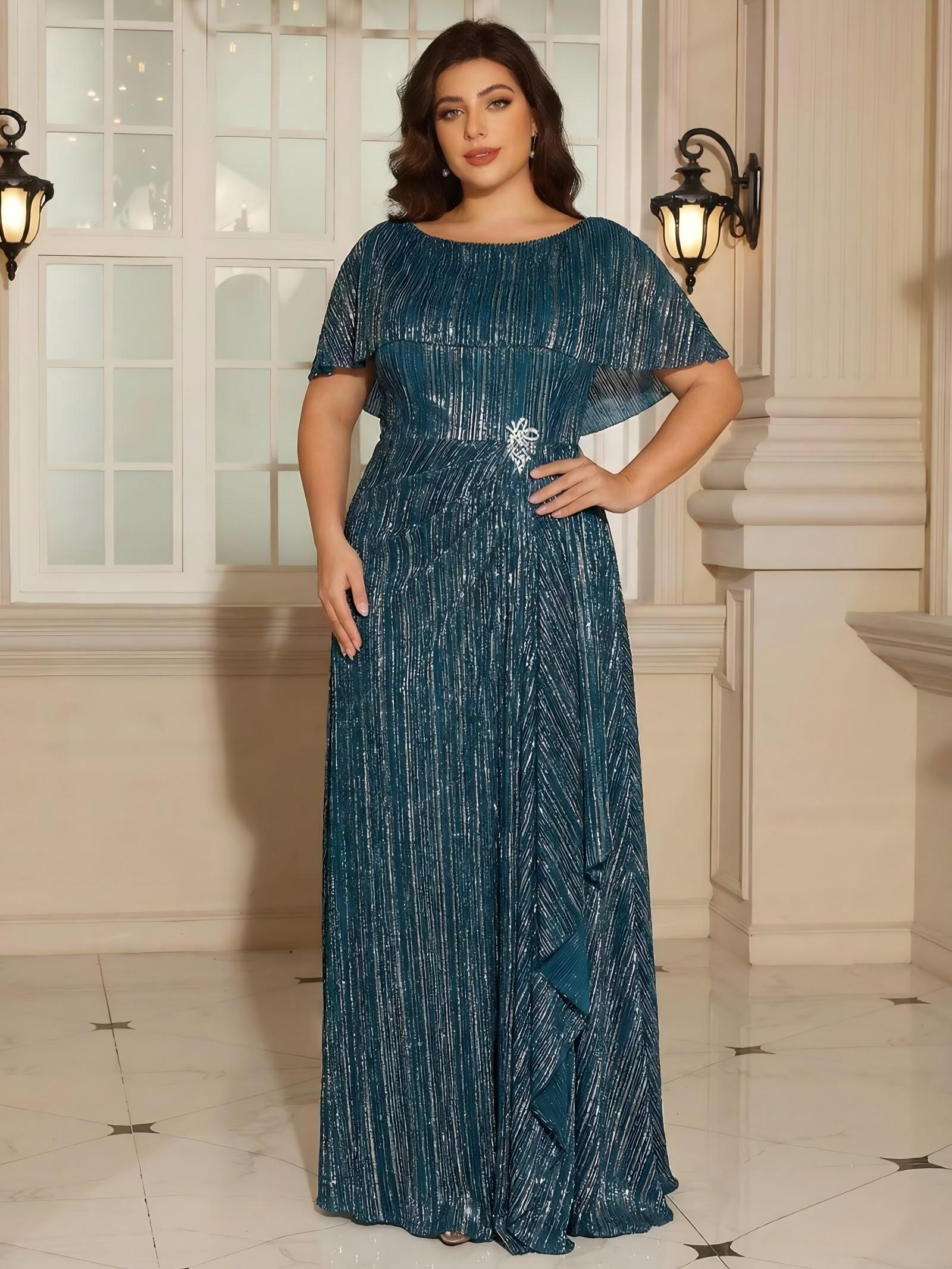 A Line Scoop Neck Glitter Tulle Mother of the Bride Dresses