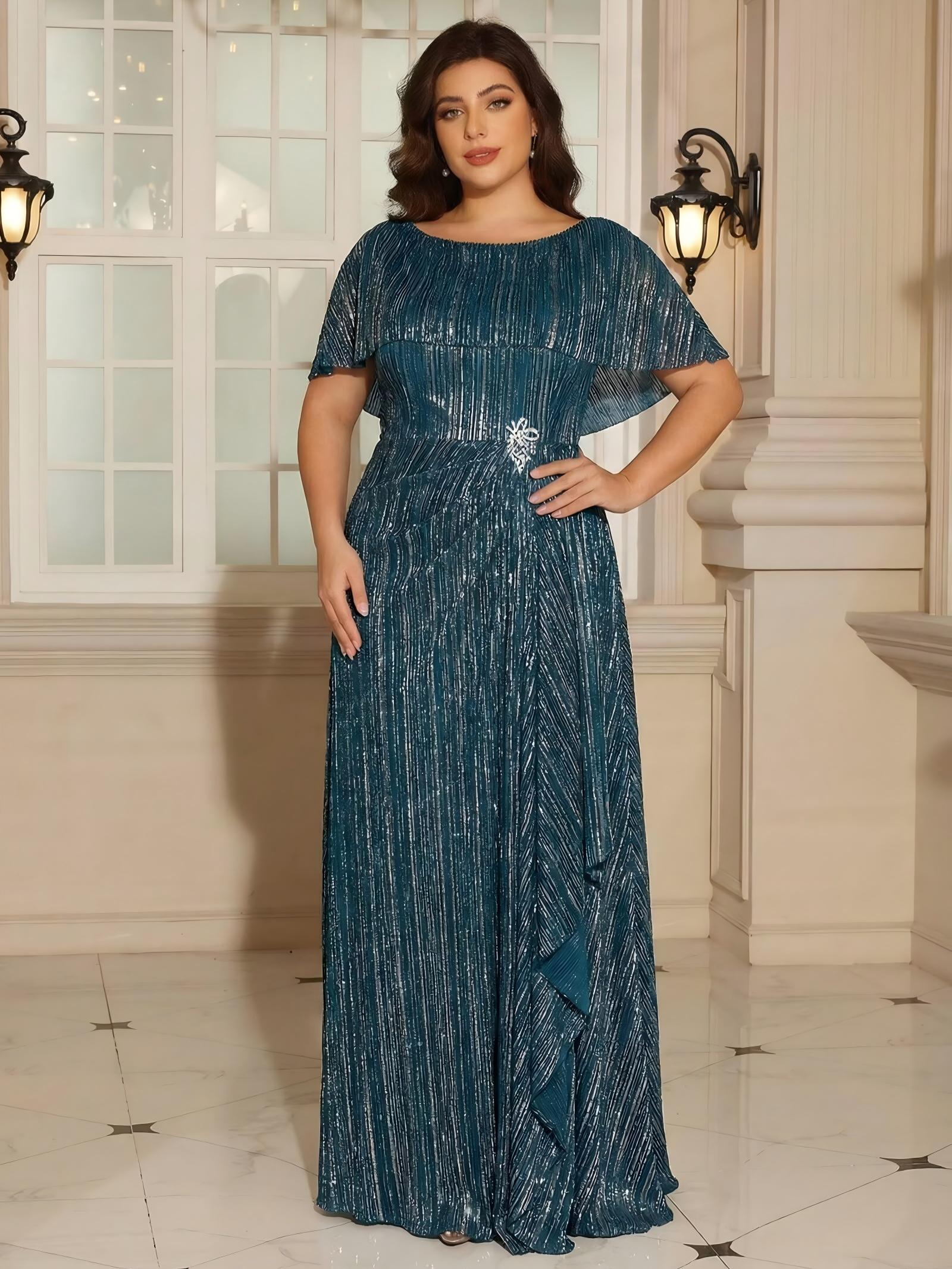 A Line Scoop Neck Glitter Tulle Mother of the Bride Dresses