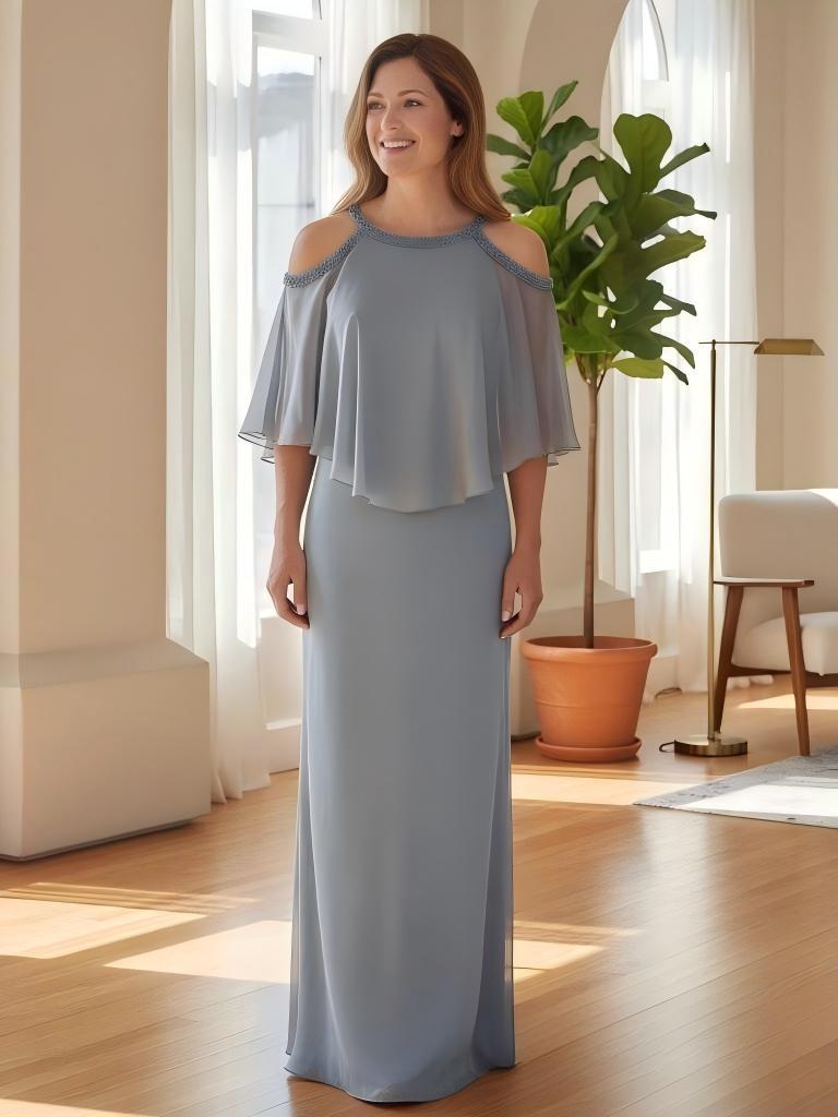 Bodycon Scoop Neck Chiffon Sleeveless Mother of the Bride Dresses
