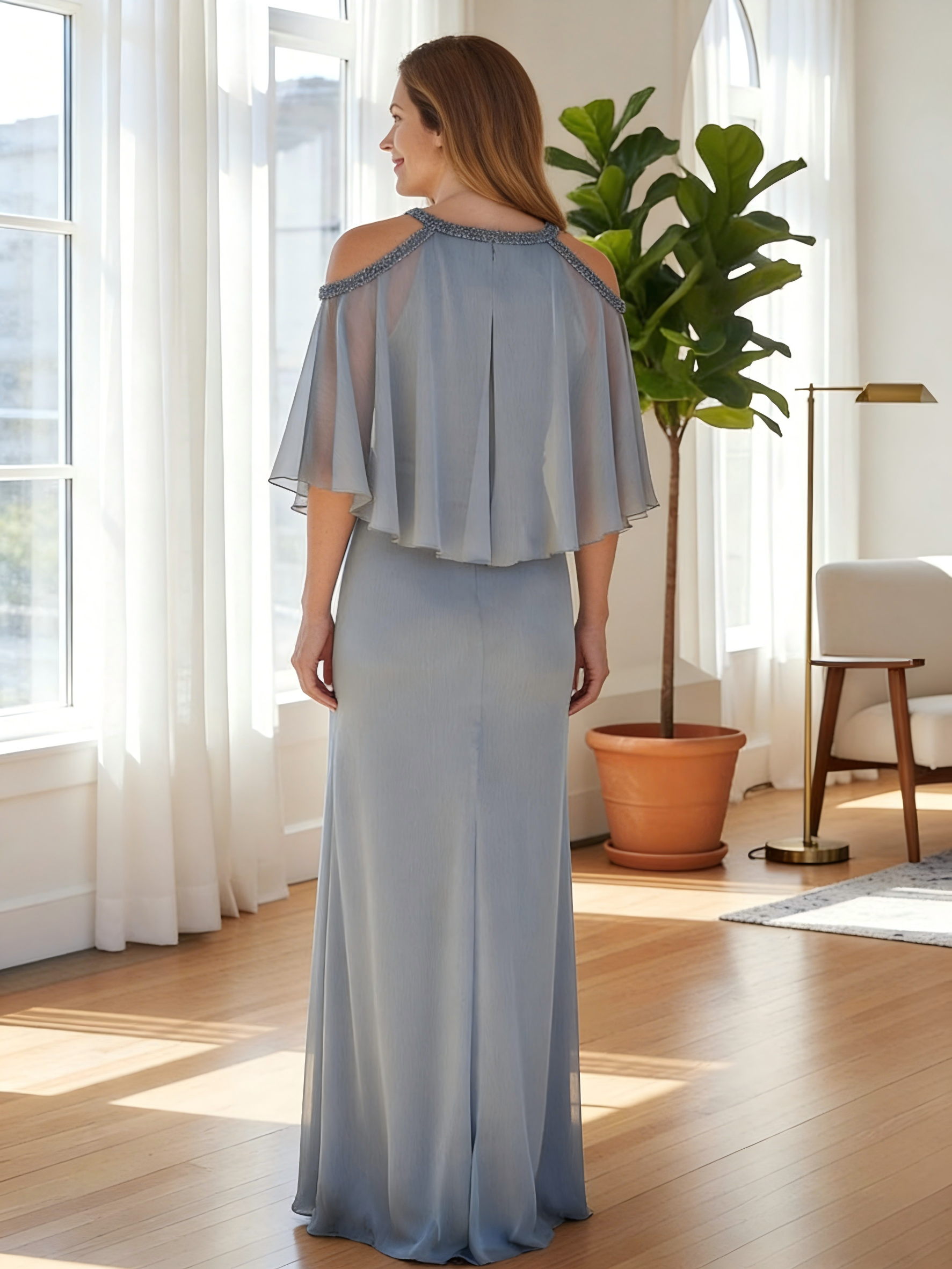 Bodycon Scoop Neck Chiffon Sleeveless Mother of the Bride Dresses