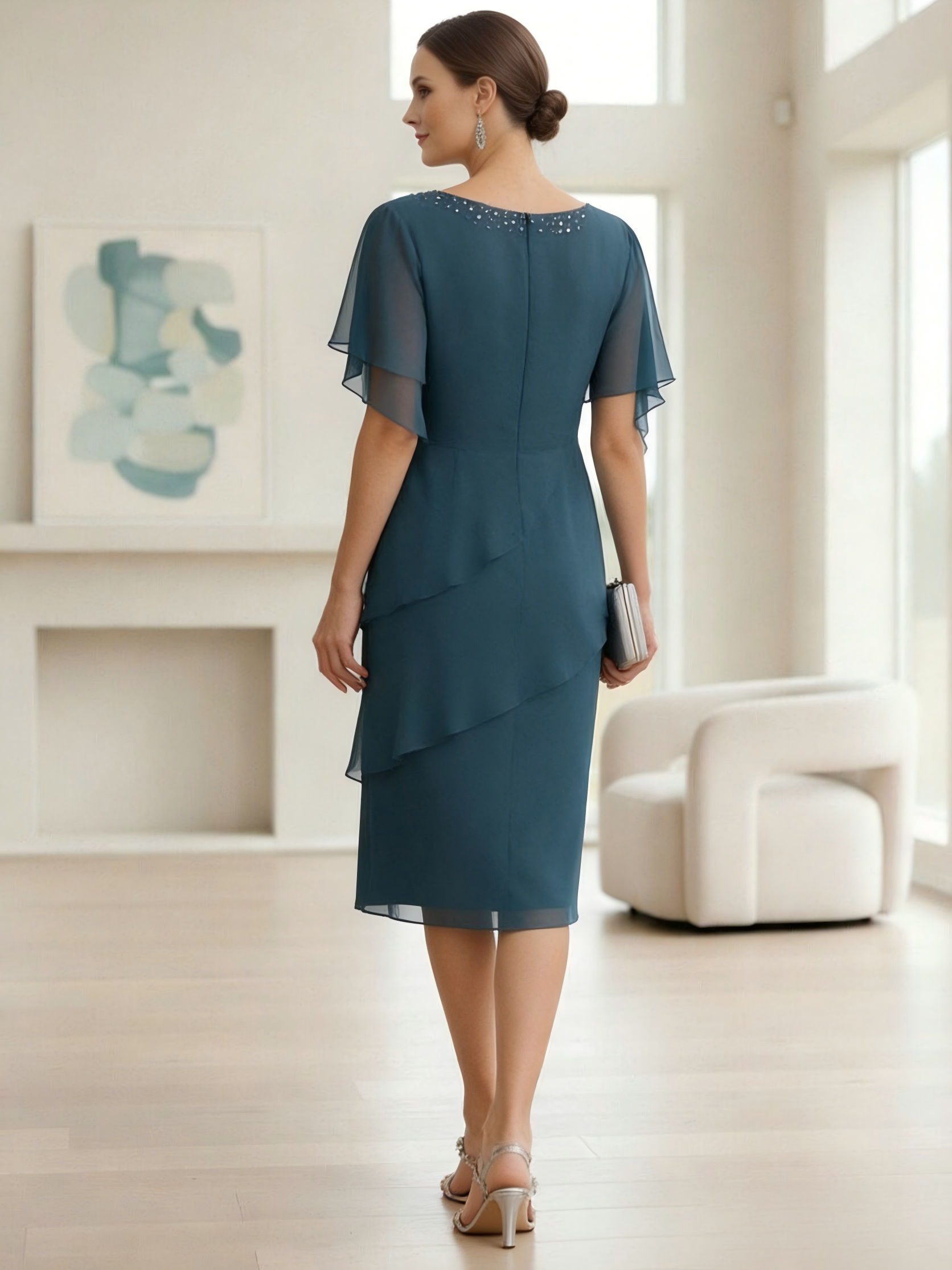 A Line Asymmetric Neck Chiffon Mother of the Bride Dresses