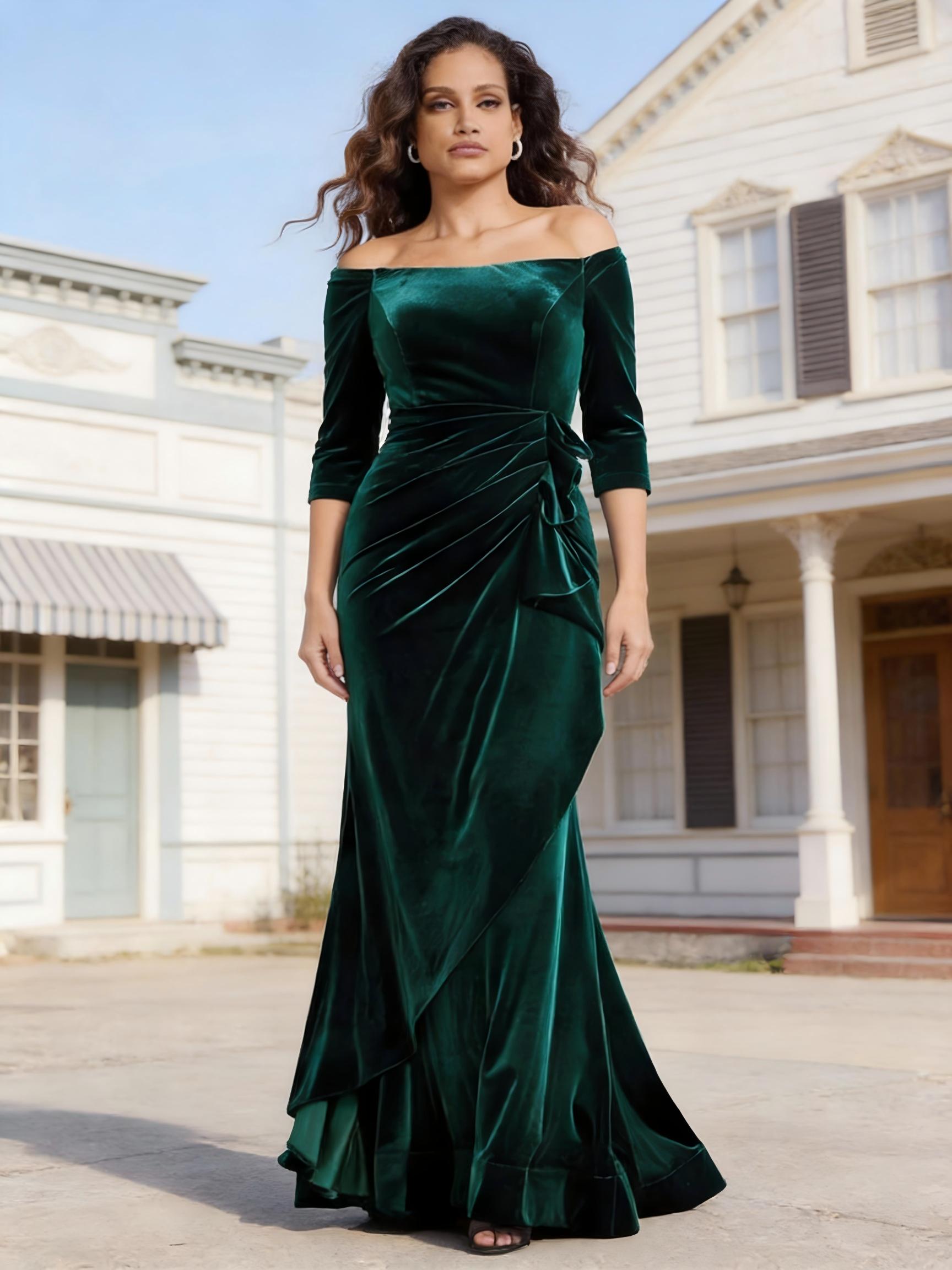 Mermaid Off Shoulder Velvet Mother of the Bride Dresses